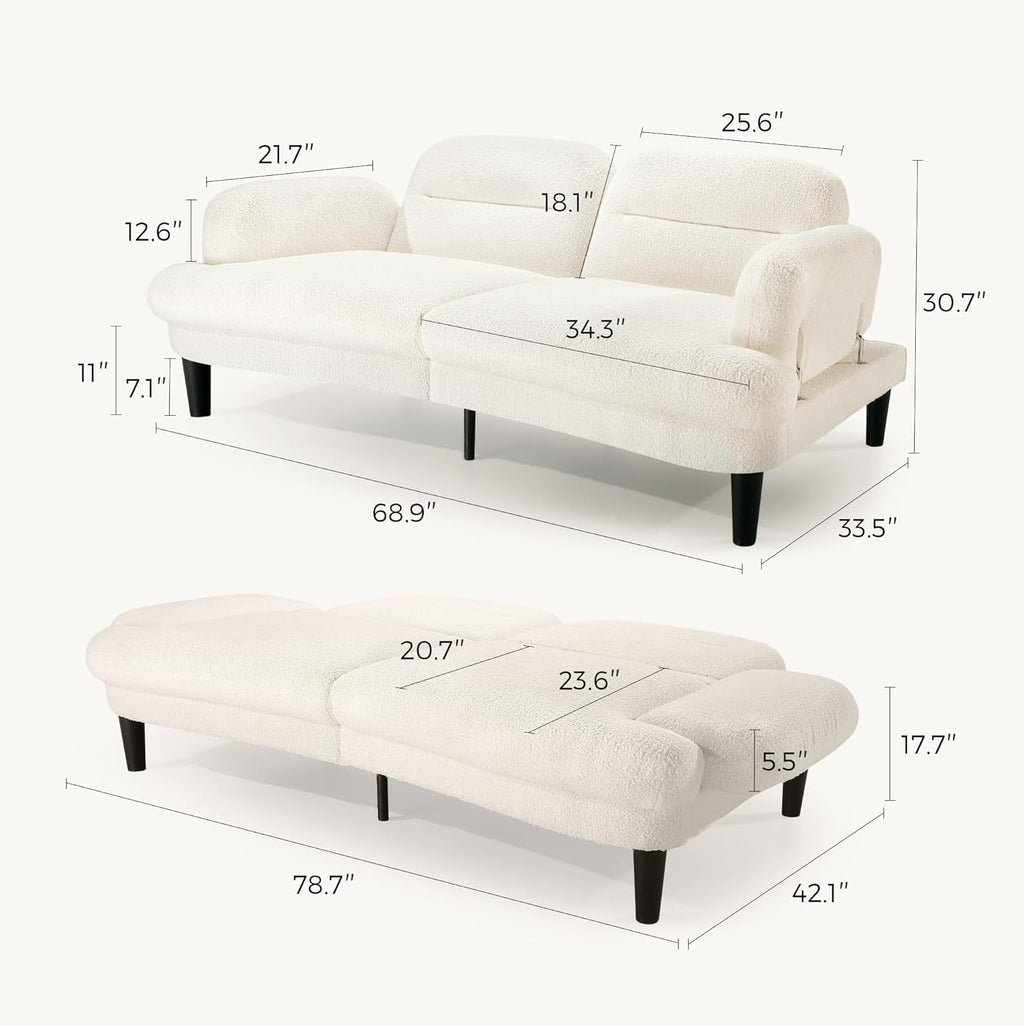 Beige Seventy Nine Inches Futon Sofa Bed Convertible