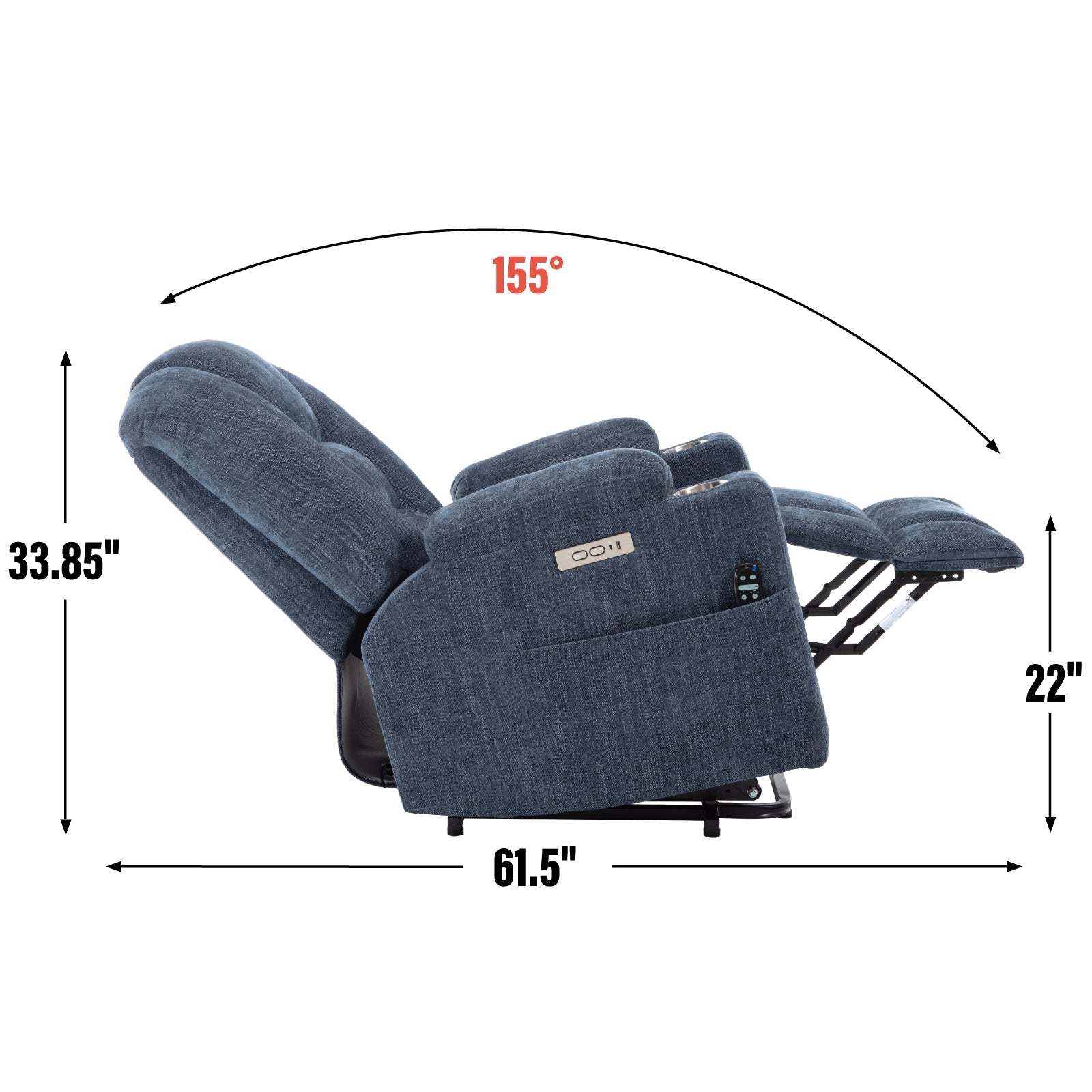 Power Lift Recliner Chair Heat Massage USB Cup Holders, Blue