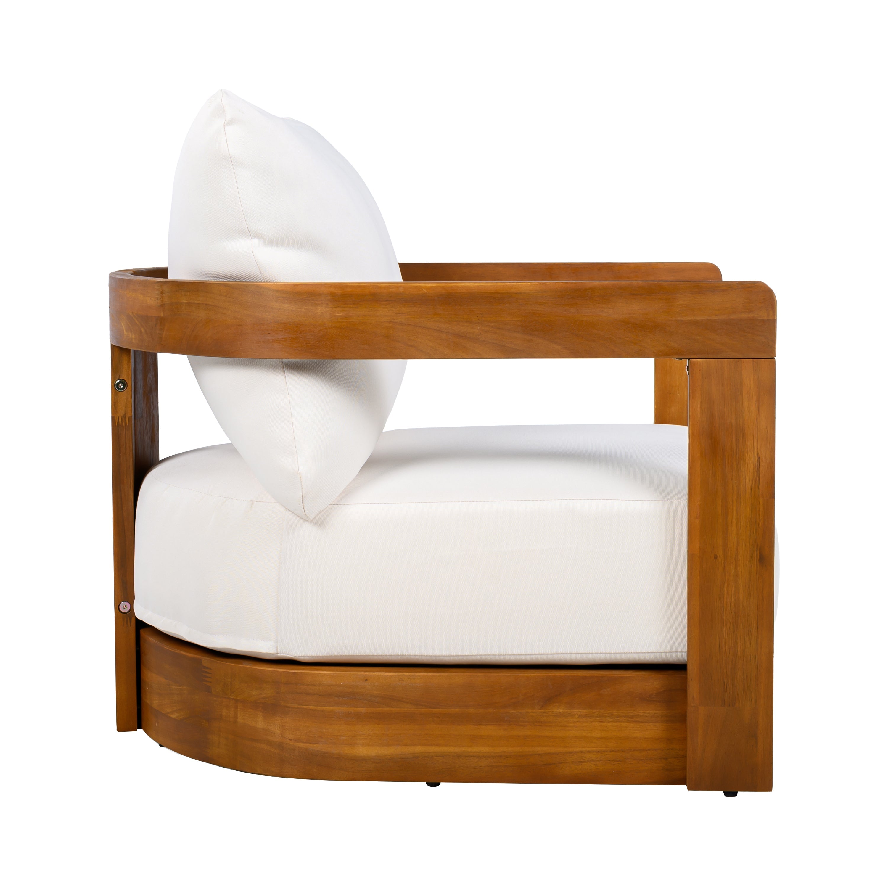 Outdoor Club Chair Acacia Wood Tub Shape Teak Beige Cushion