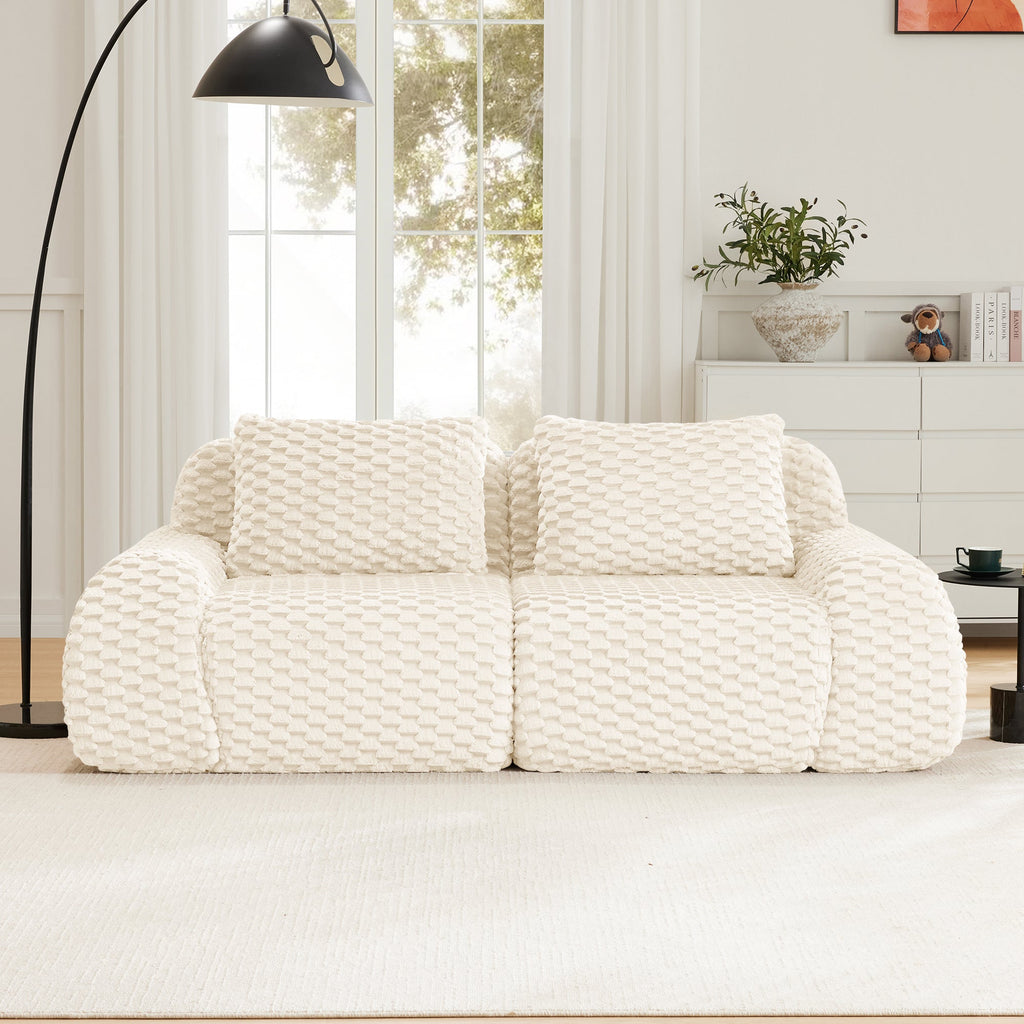 Sectional Sofa Modern Modular Cream Flannelette Deep Seat 82 Inch