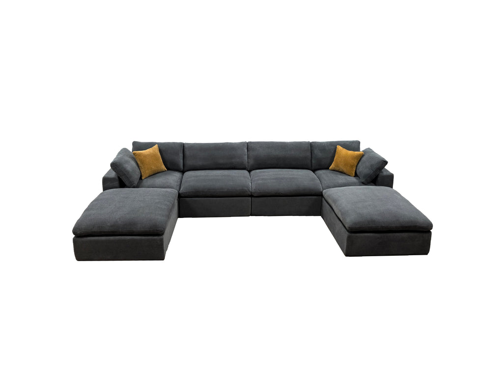Sectional Sofa Modular Coffee Bean Upholstery with Toss Pillows