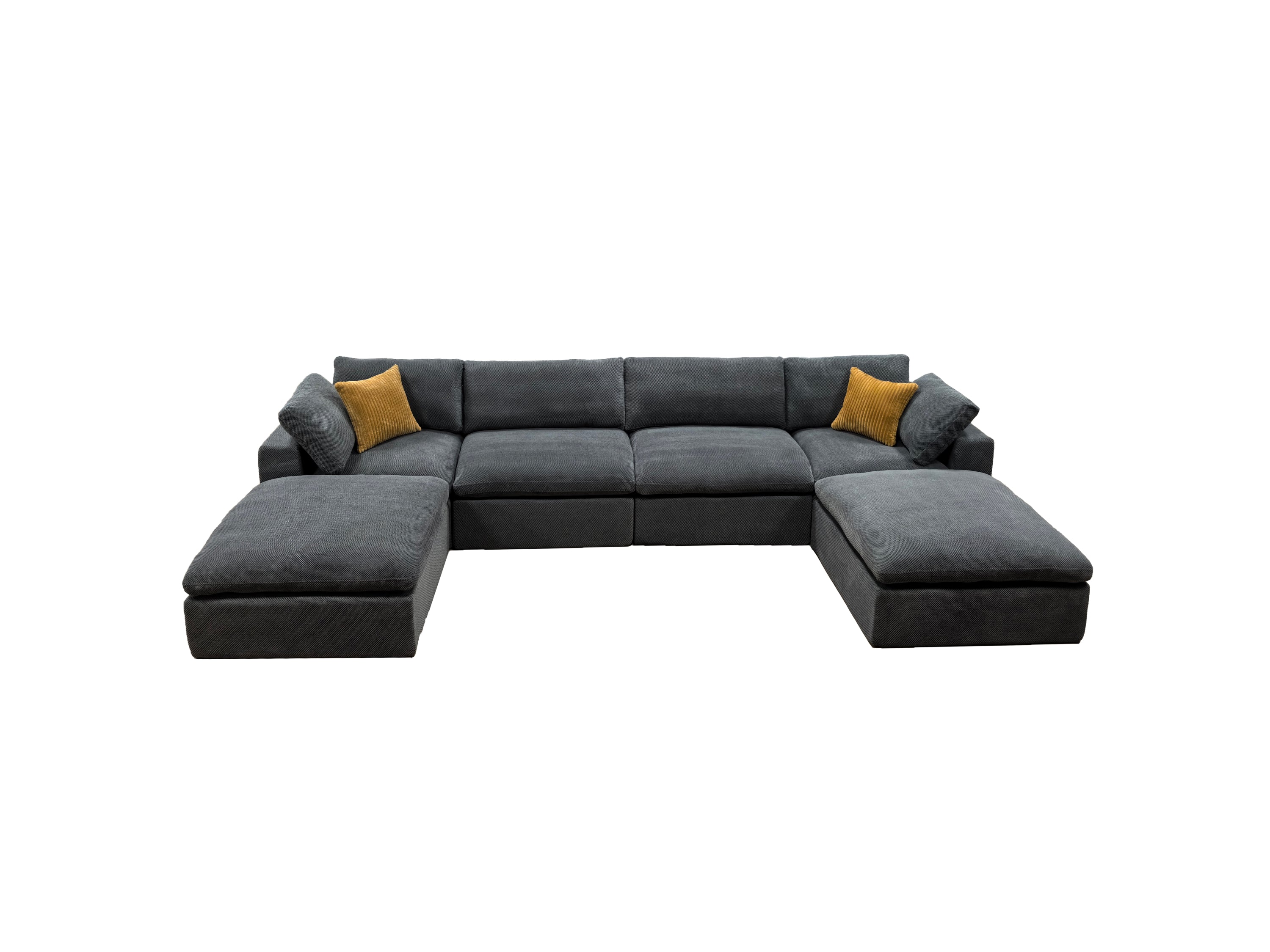 Sectional Sofa Modular Coffee Bean Upholstery with Toss Pillows