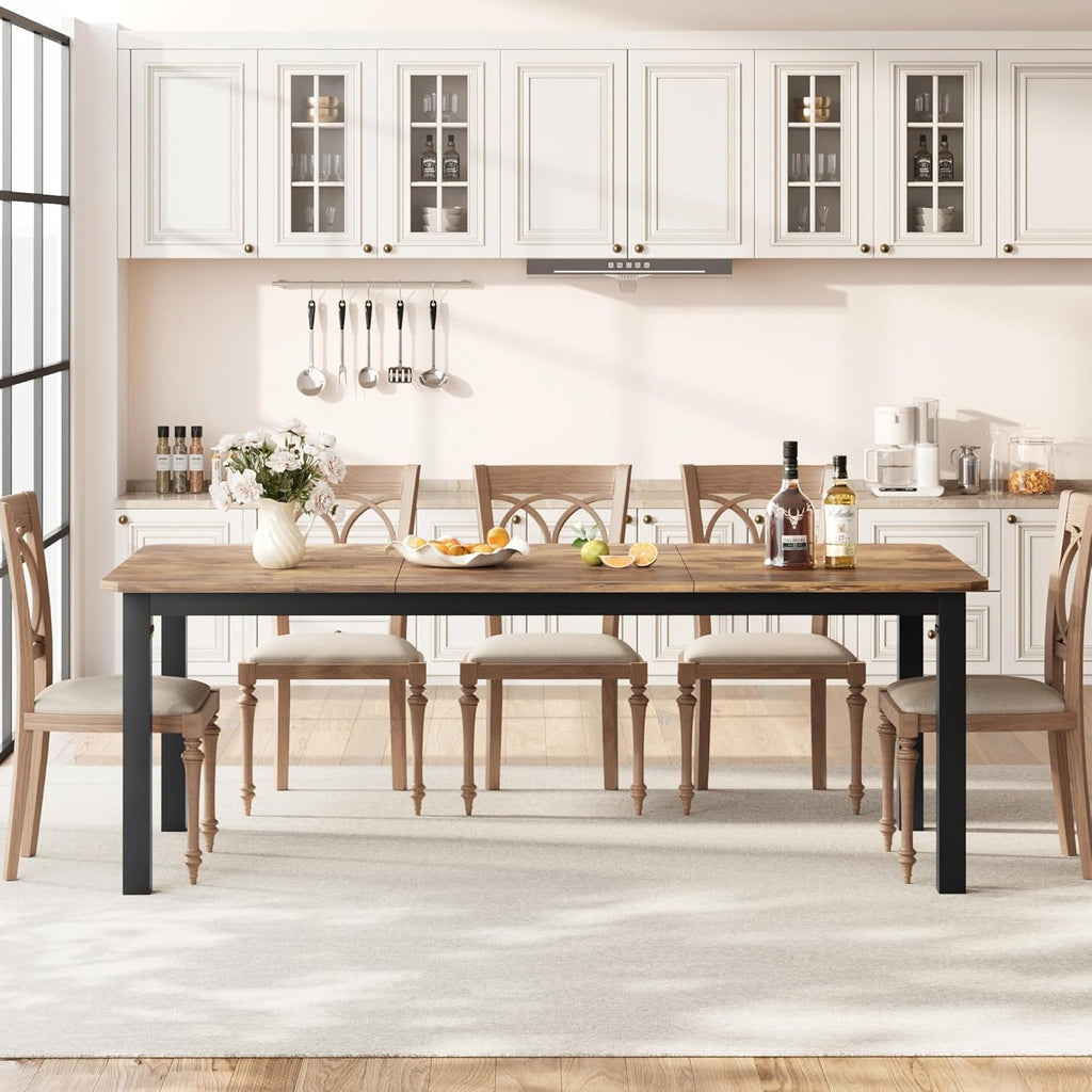 Industrial Dining Table 78.7 Inch Metal Frame Rustic Finish