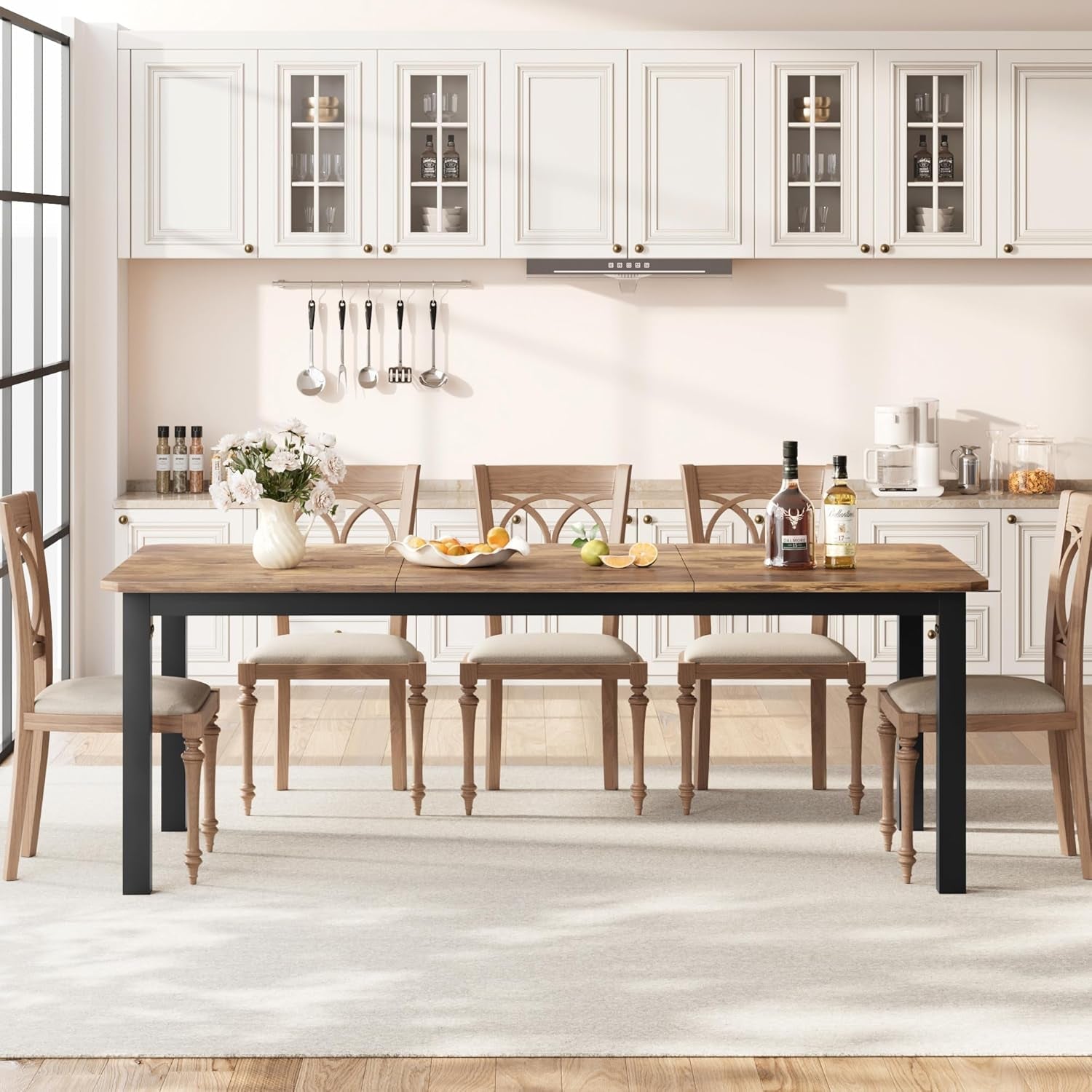 Industrial Dining Table 78.7 Inch Metal Frame Rustic Finish