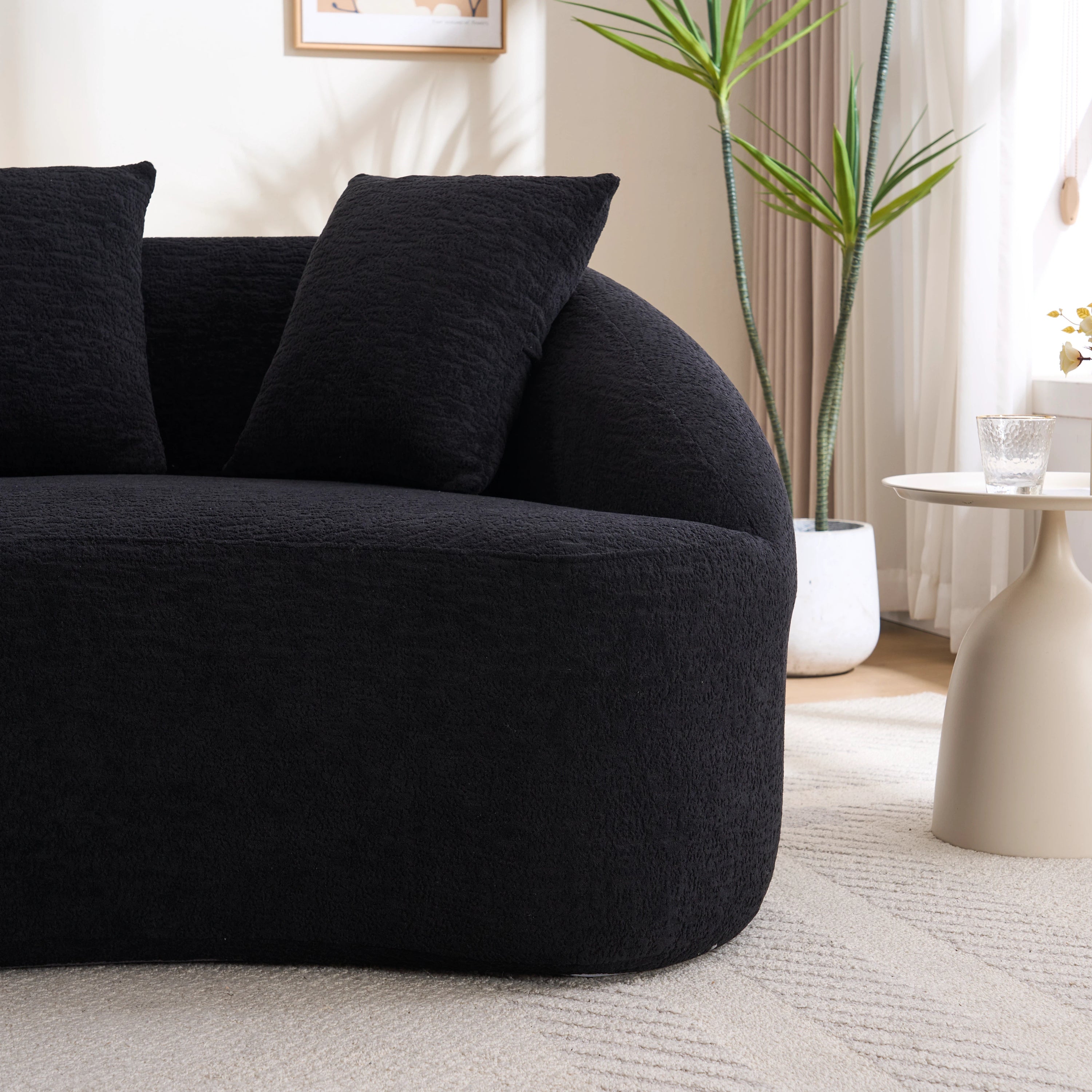 Sectional Sofa l Shaped with Curved Chaise Black Chenille Sleeper