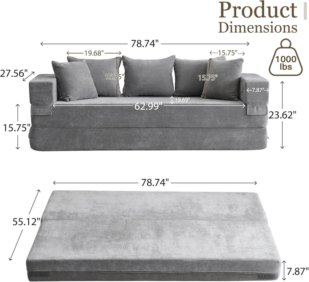4 In 1 Convertible Folding Sofa Bed With Pillows