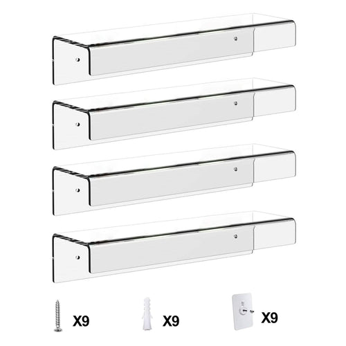 4-Pack: 15 inches Clear Acrylic Floating Shelves with 2 Mounting Ways