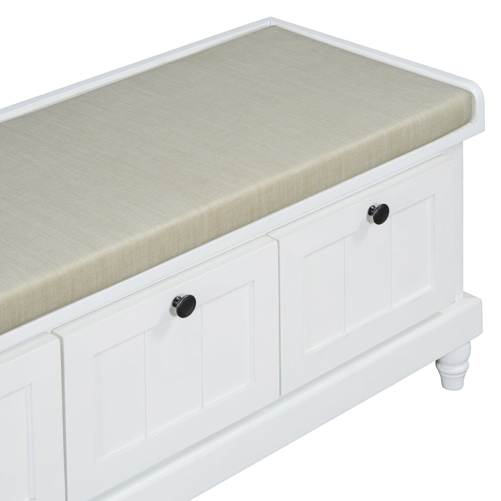 Entry Bench Fluted MDF White Cushioned Seat 3 Drawers 44x16x19 In 220 LB