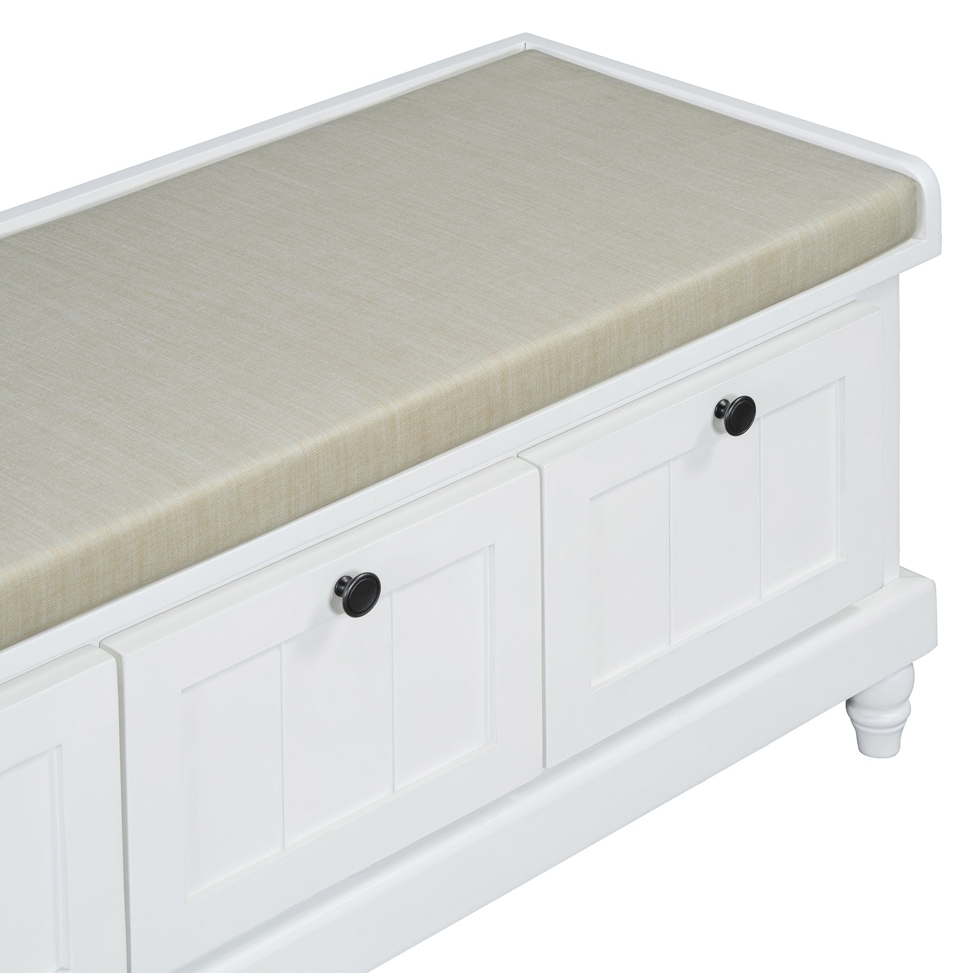 Entry Bench Fluted MDF White Cushioned Seat 3 Drawers 44x16x19 In 220 LB