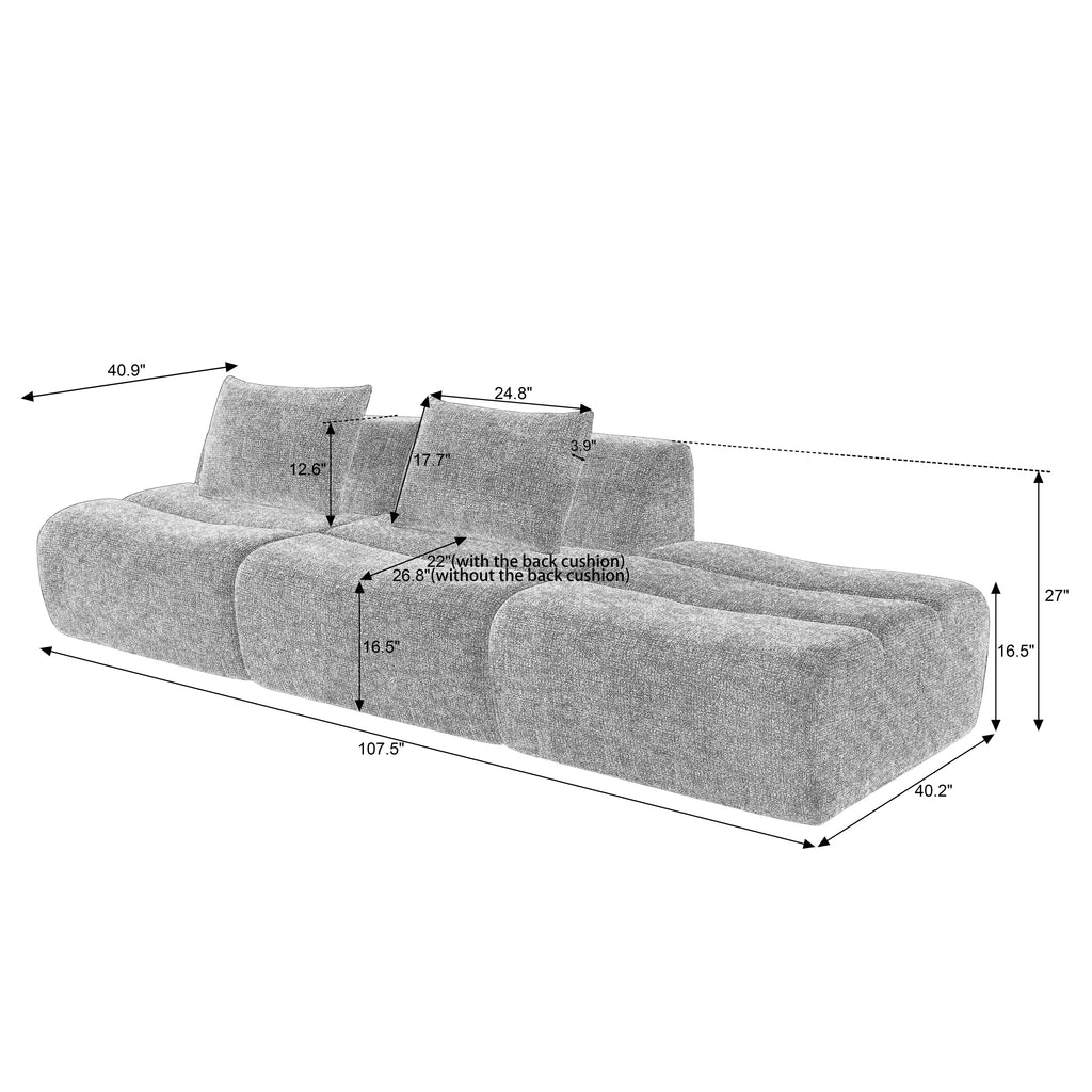 Sofa Oversized 3 Seater Chenille Space Saving No Assembly