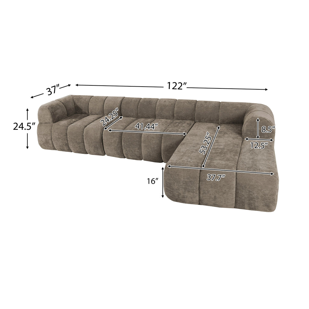 Sectional Sofa L-Shaped High-Density Foam 122-inch Right-Hand Facing