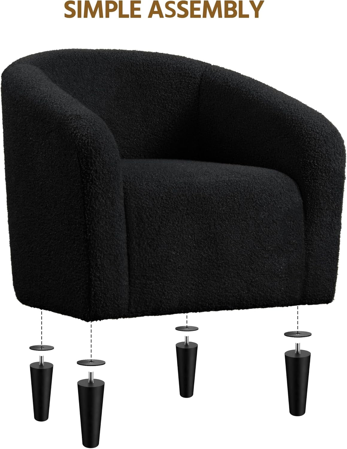 Black Boucle Armchair Club Chair Cushioned Comfort