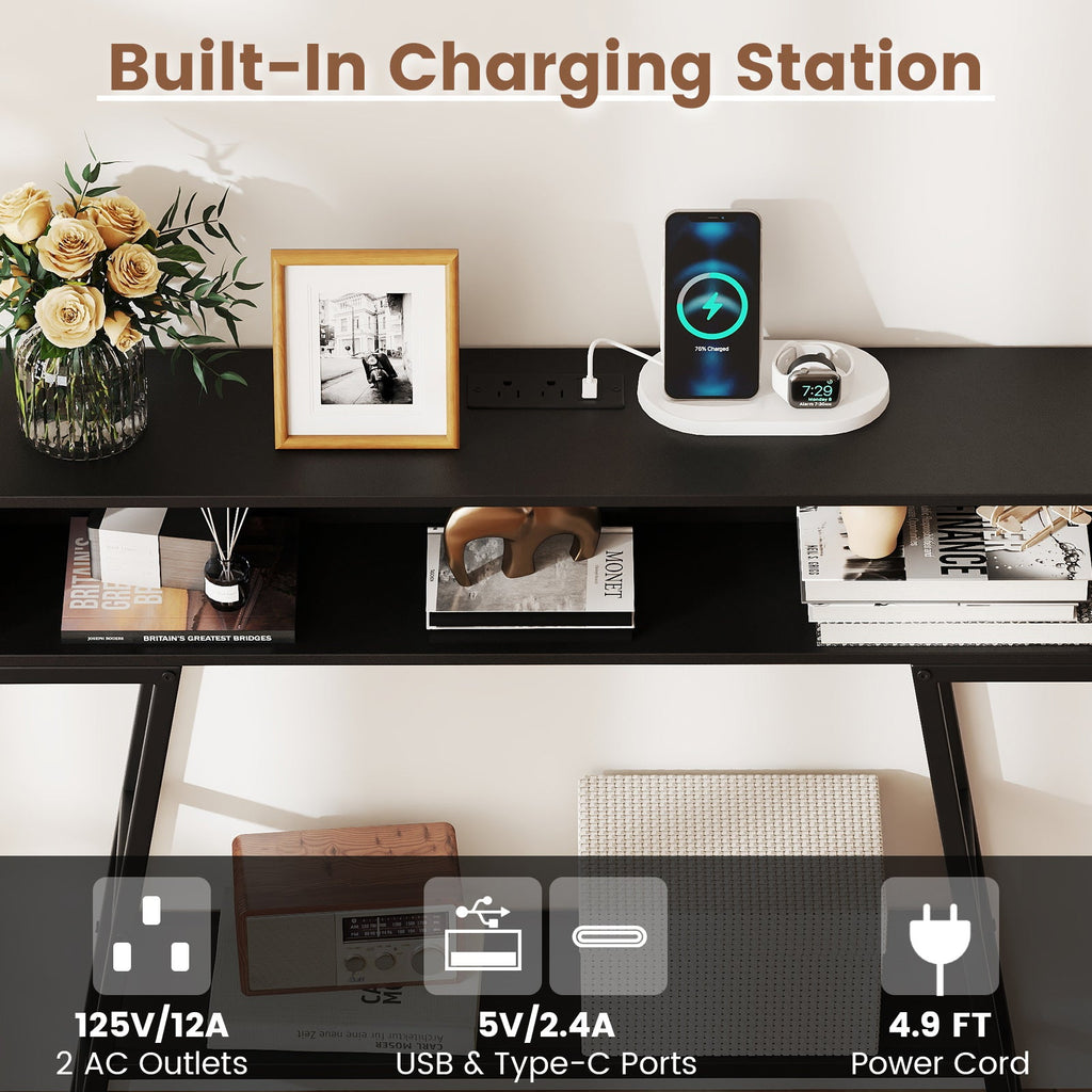 40" Console Table with Charging Station and LED Lights