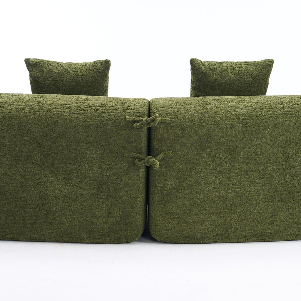 Full Compression Sponge Sofa Forest Green Curved Modular Sectional, Chenille Upholstery, 110''L