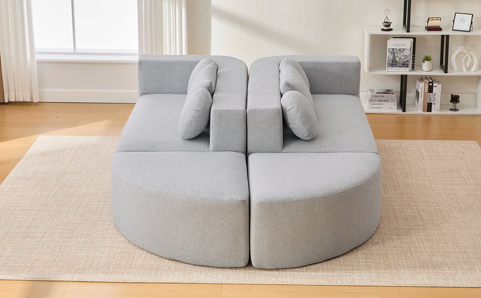 Sectional Sofa U-Shape Modular Boucle Gray 6-Seat Deep Seating 114.9x64.5 In