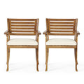 Outdoor Dining Chair Acacia Wood Teak Cream Cushion Set of 2 400 LB 27.5 In