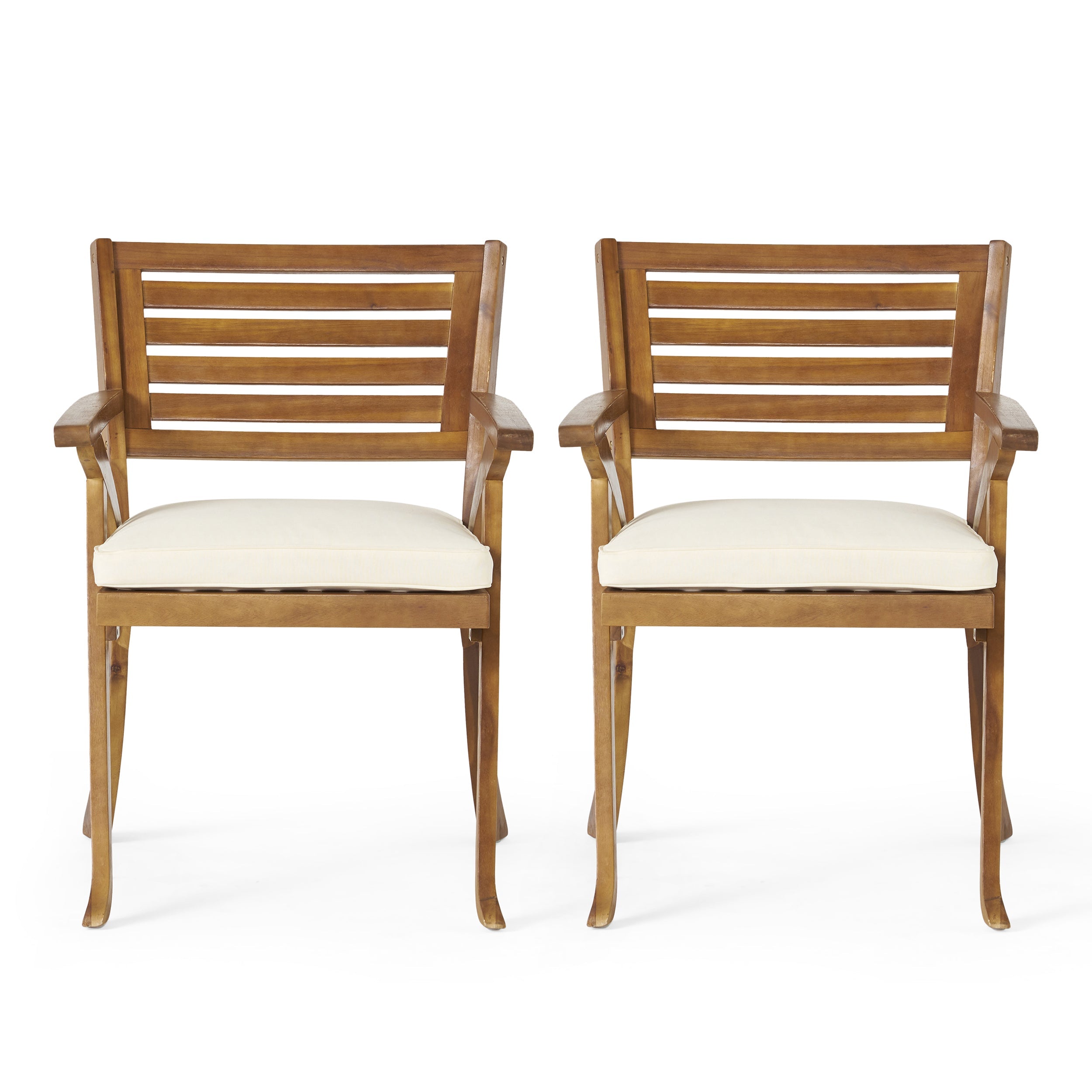 Outdoor Dining Chair Acacia Wood Teak Cream Cushion Set of 2 400 LB 27.5 In