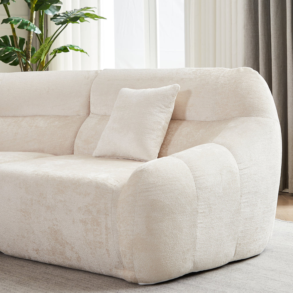 Sectional Sofa Curved Beige Chenille 123.2 Inch Four Pillows No Assembly