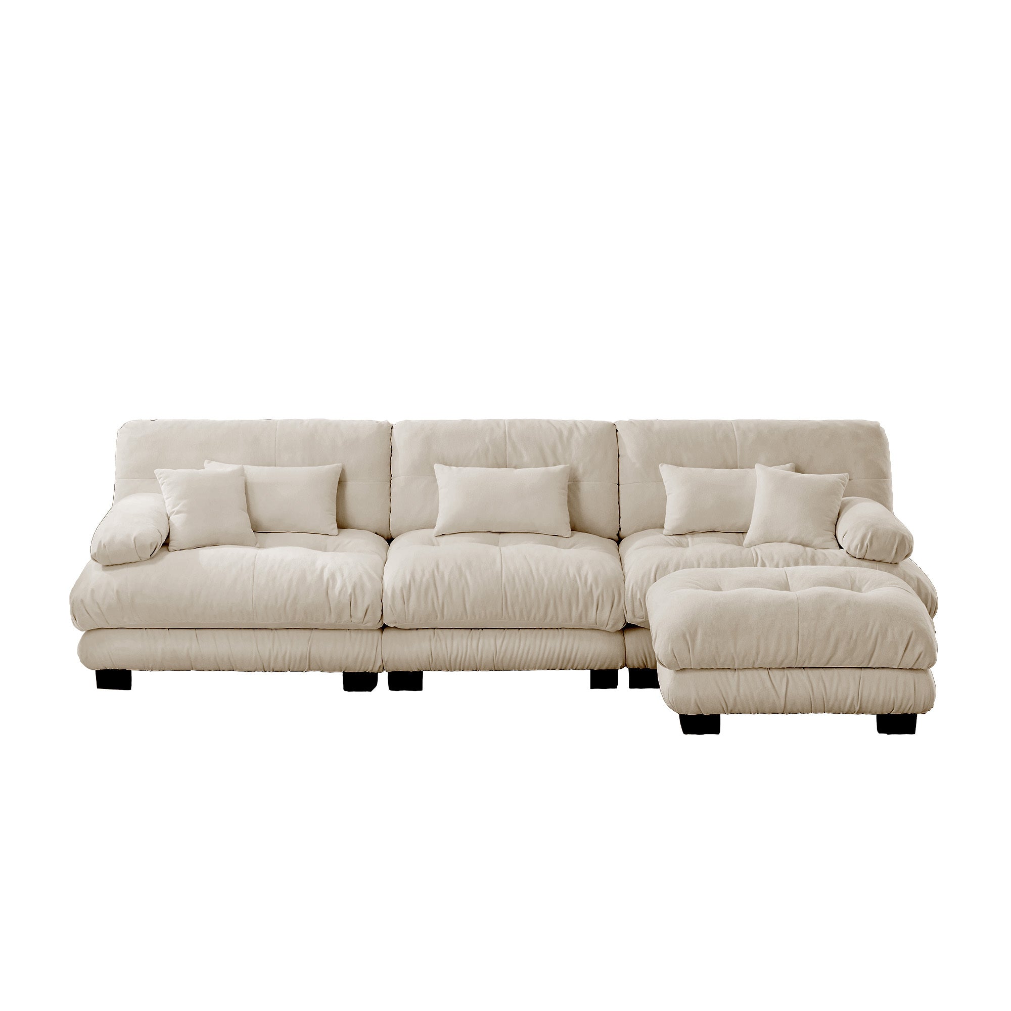 Sectional Sofa L-Shaped Chenille Light Coffee Convertible Ottoman