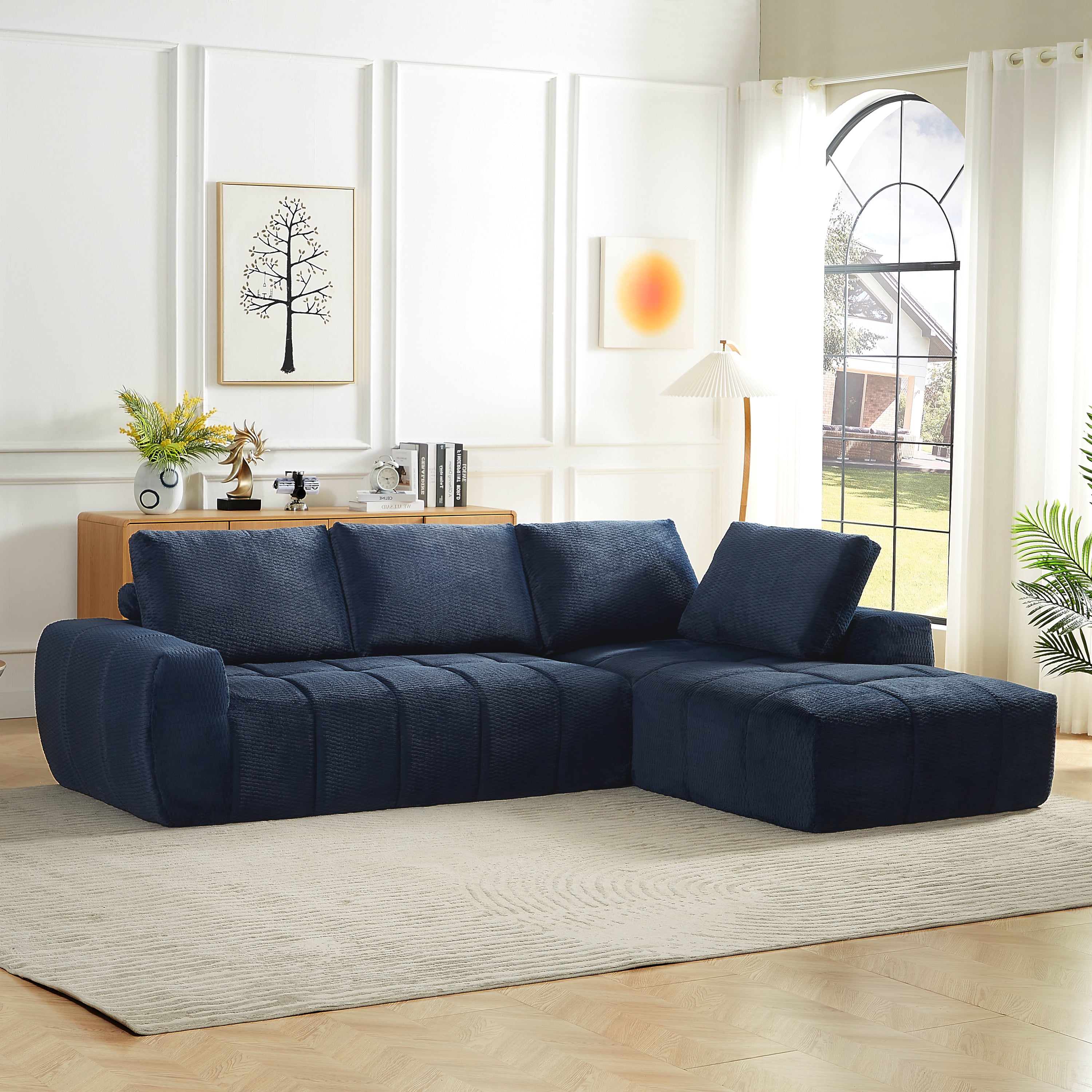 Sectional Sofa l Shape Faux Fur Oversized Sleeper