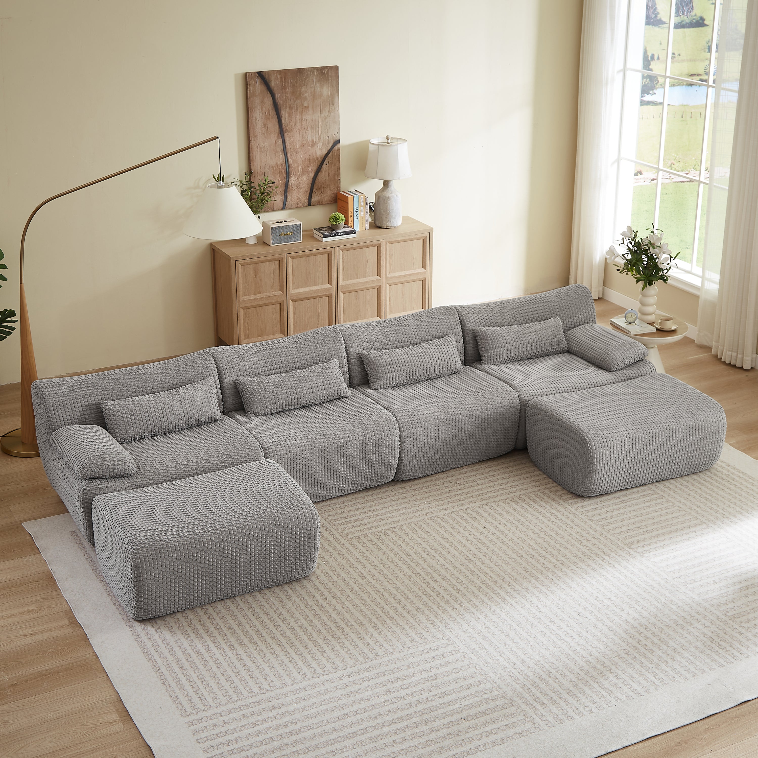 Sectional Sofa U Shaped Convertible with Ottoman