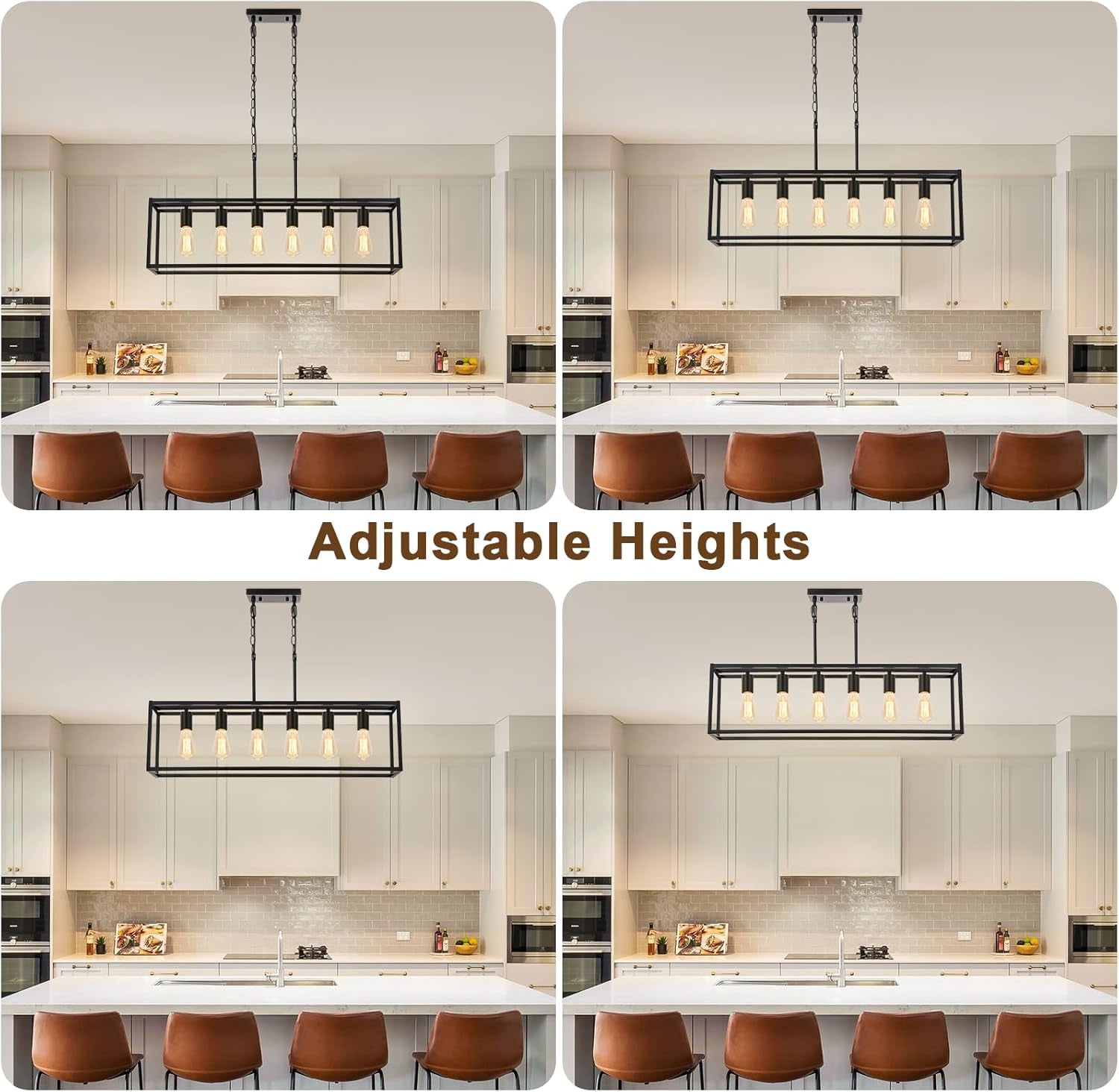 Six Light Black Linear Chandelier With Adjustable Height