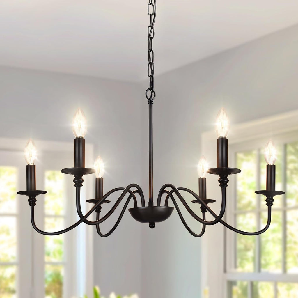 Six Light Black Industrial Farmhouse Chandelier Pendant