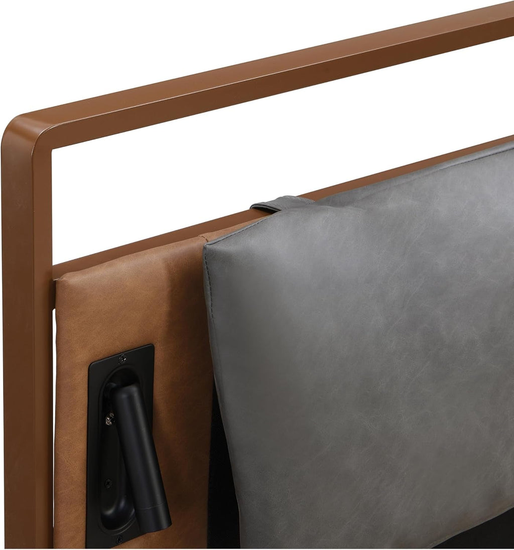 Brown Upholstered Bed Frame With Integrated Night Lights