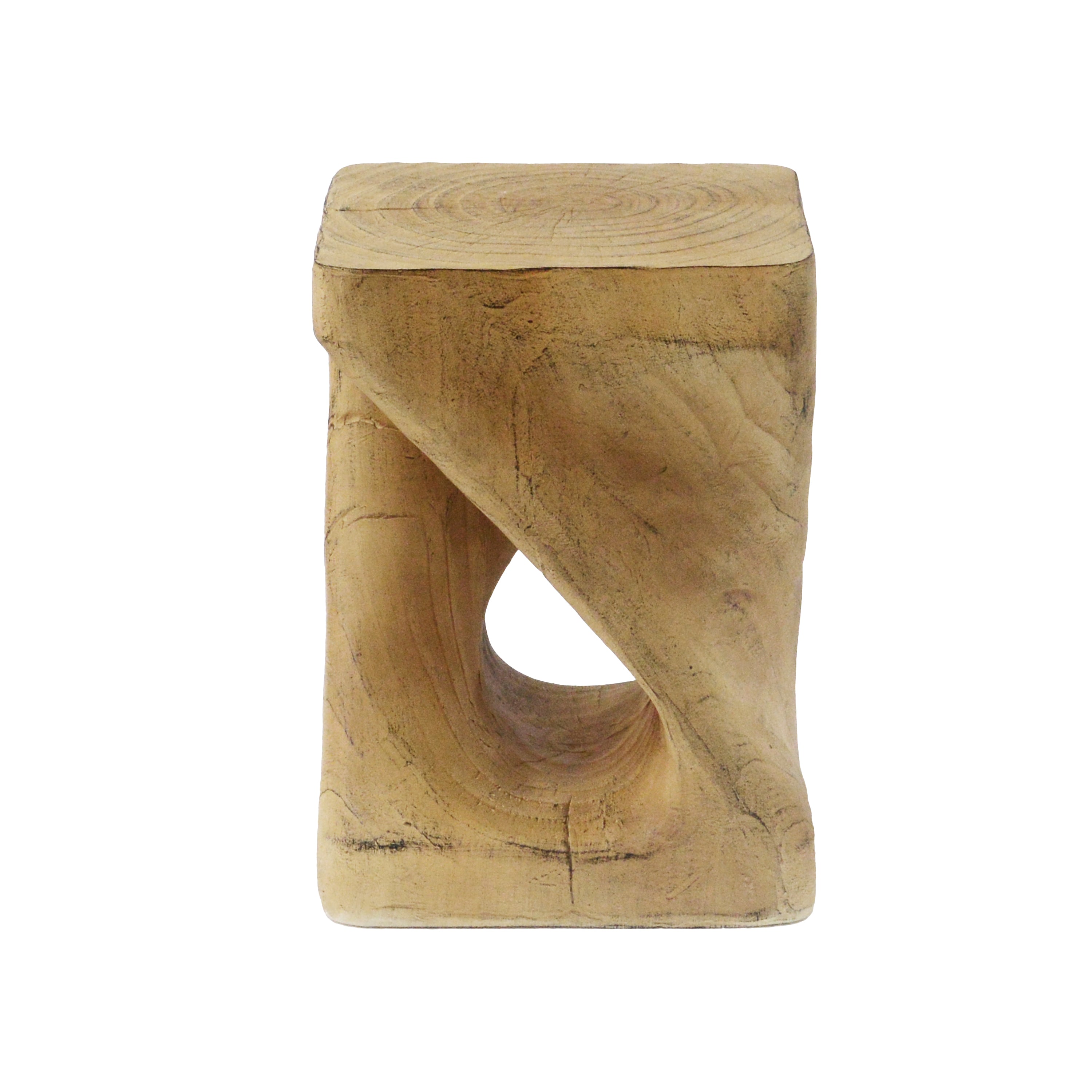 MGO Twist Shape Side Table, Wood-like Texture, Natural, 11.75x11.75x17 in