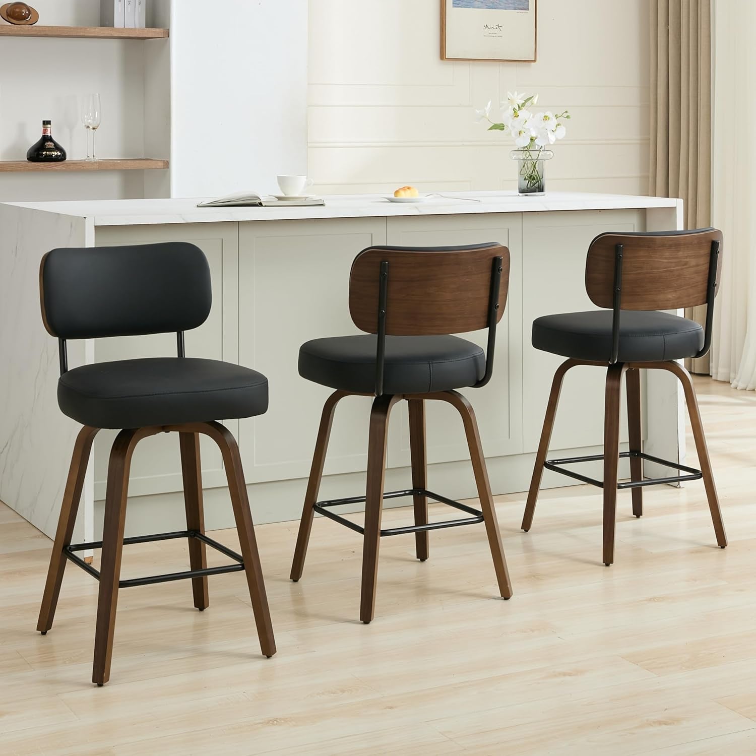 Swivel Bar Stools Set Of 4 26 Inch Counter Height Black