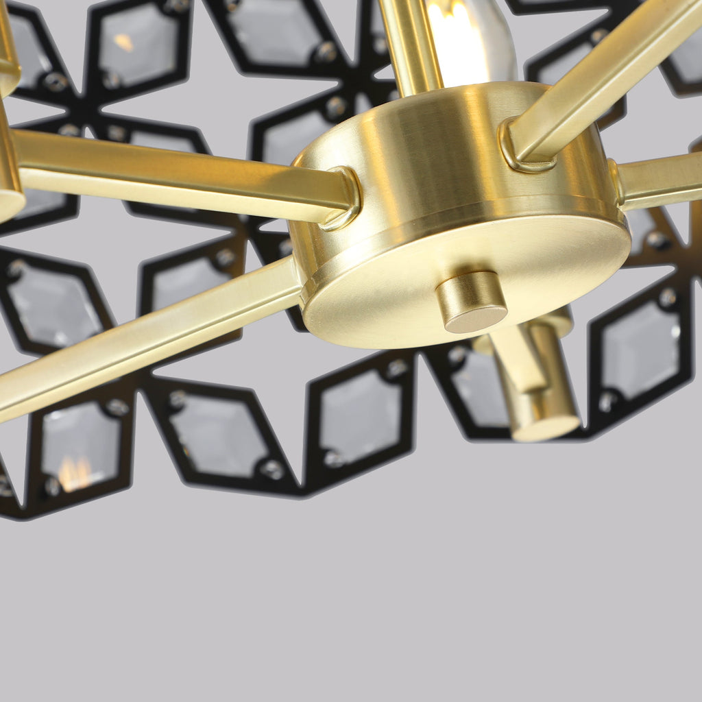 Chandelier Crystal Black Gold Round Pendant 5-Light Modern 19 In