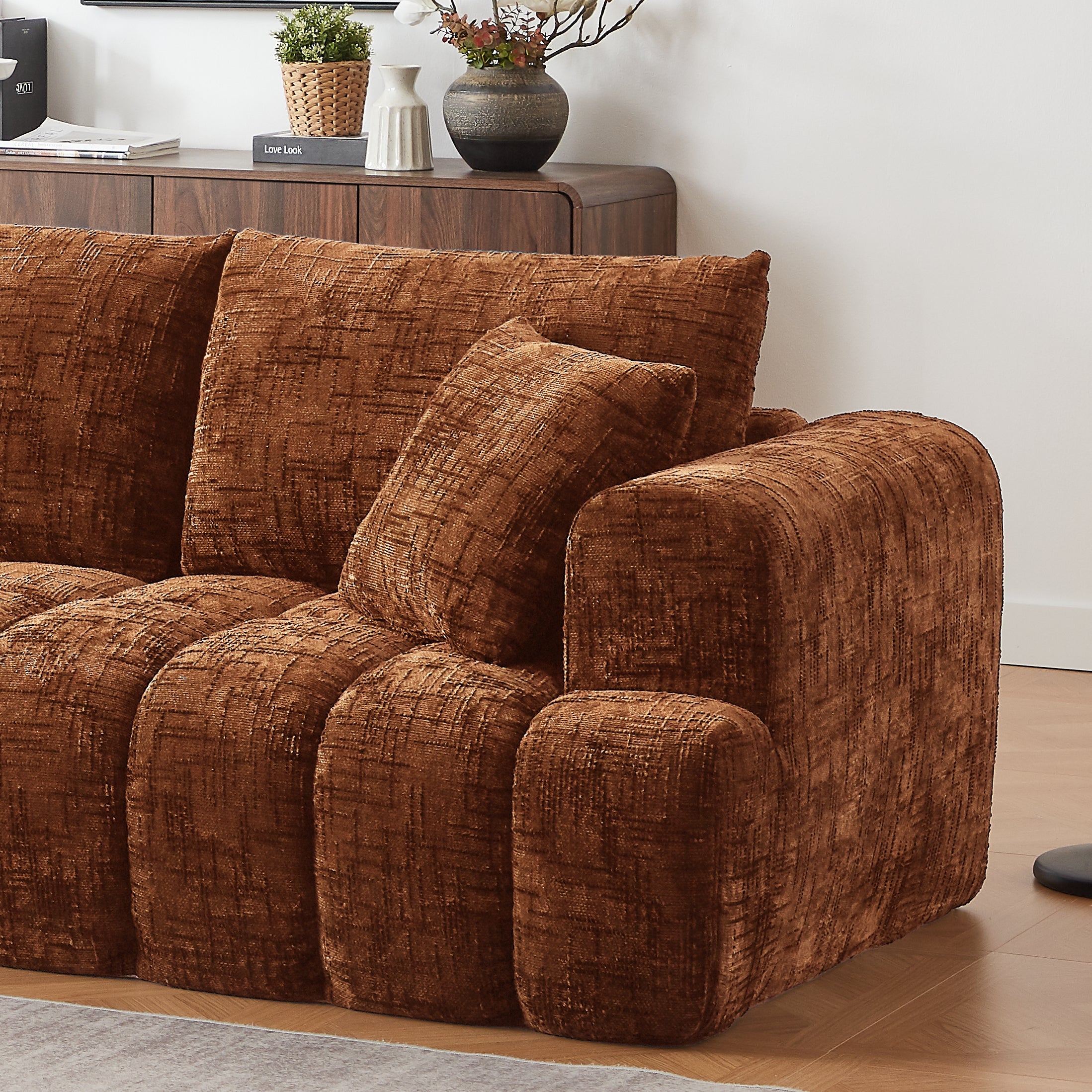 Sectional Sofa L-Shape Chenille Sleeper Oversized No Assembly Required