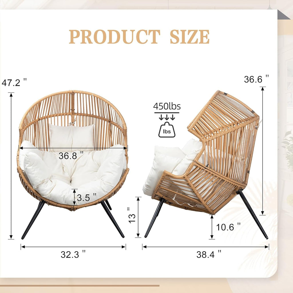 Beige Wicker Egg Chair With Cushion Outdoor Lounge
