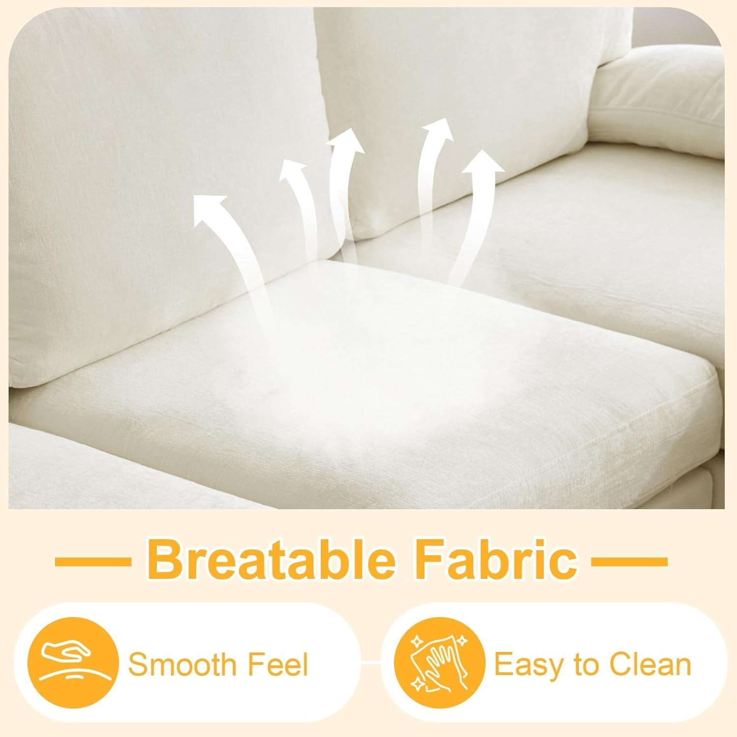 U Shape Sectional Sofa 111 Inch Beige Chenille Convertible