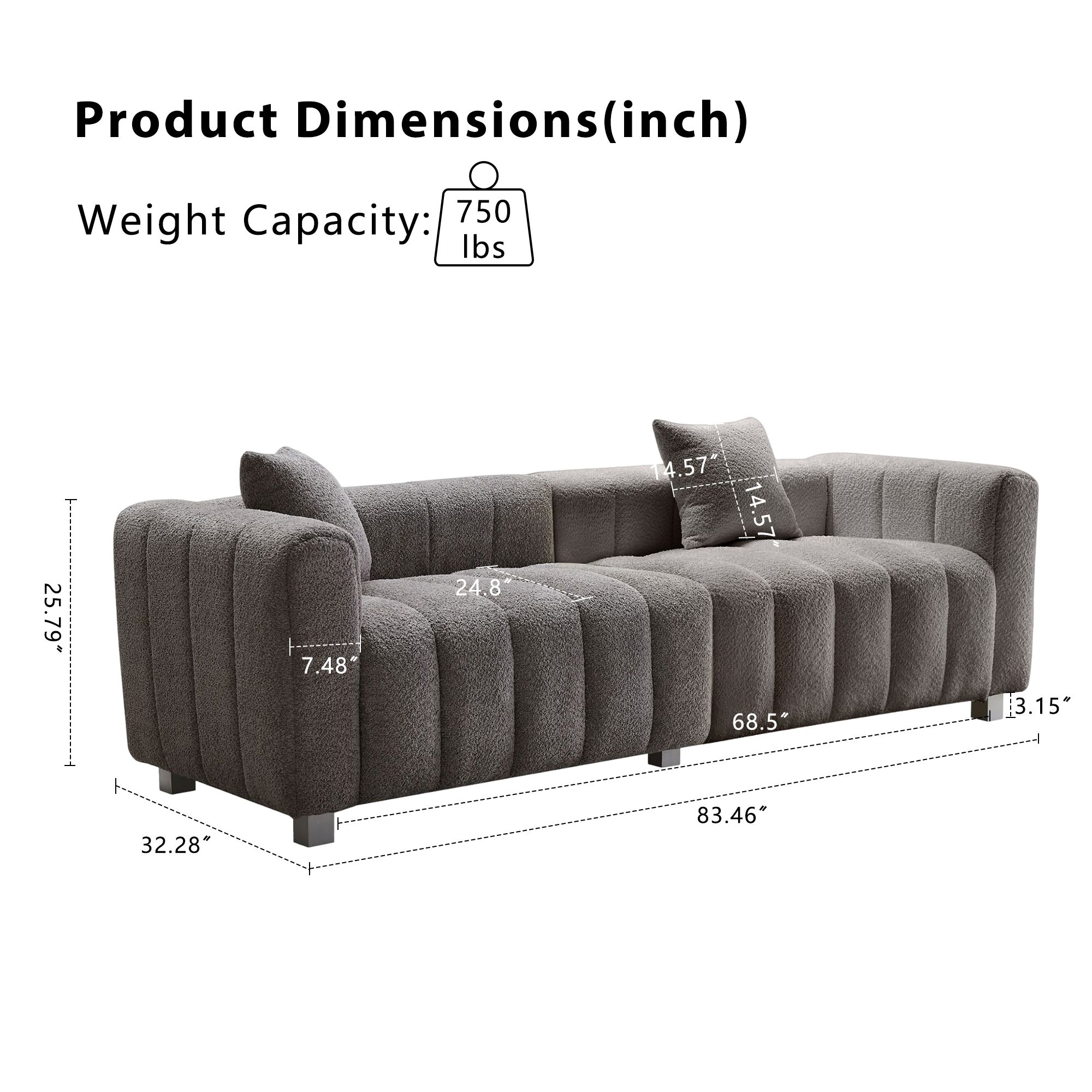 Sofa Modern Bubble Velvet Upholstered with Metal Base Legs 3 Seater