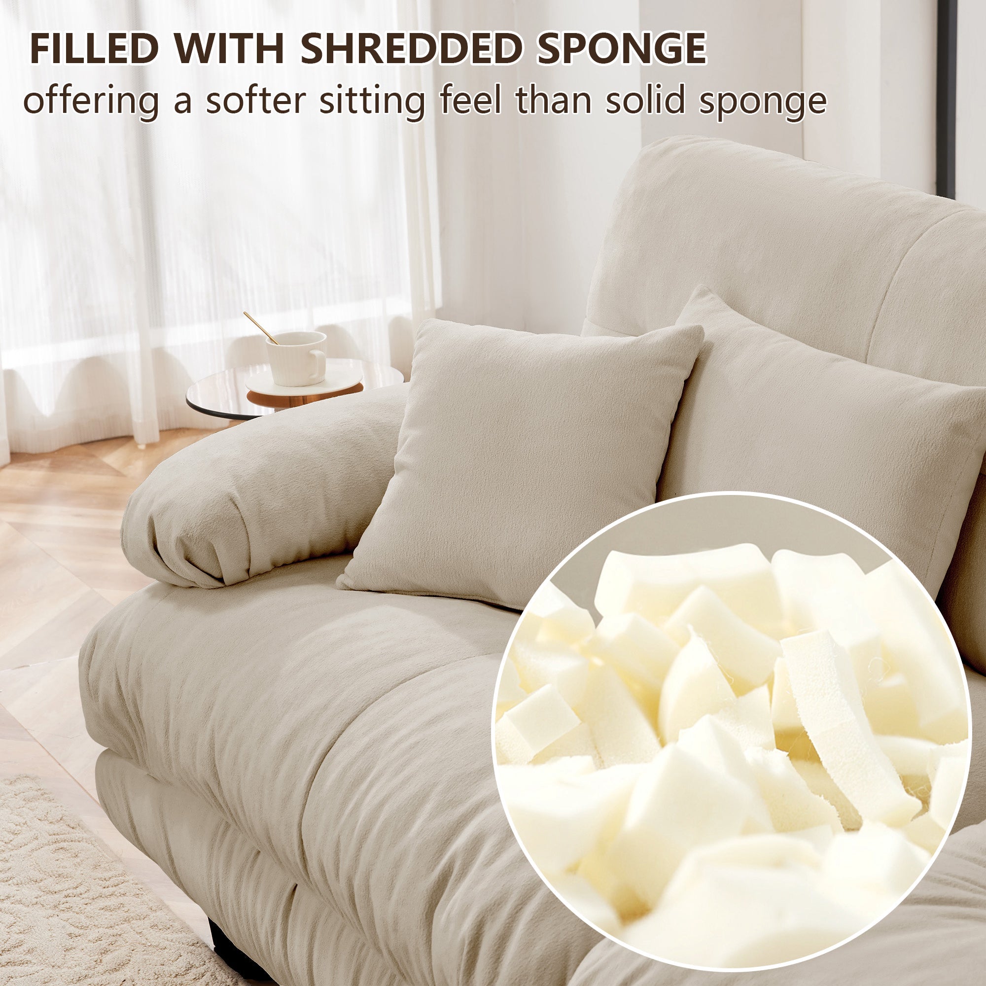 Sectional Sofa L-Shaped Chenille Light Coffee Convertible Ottoman