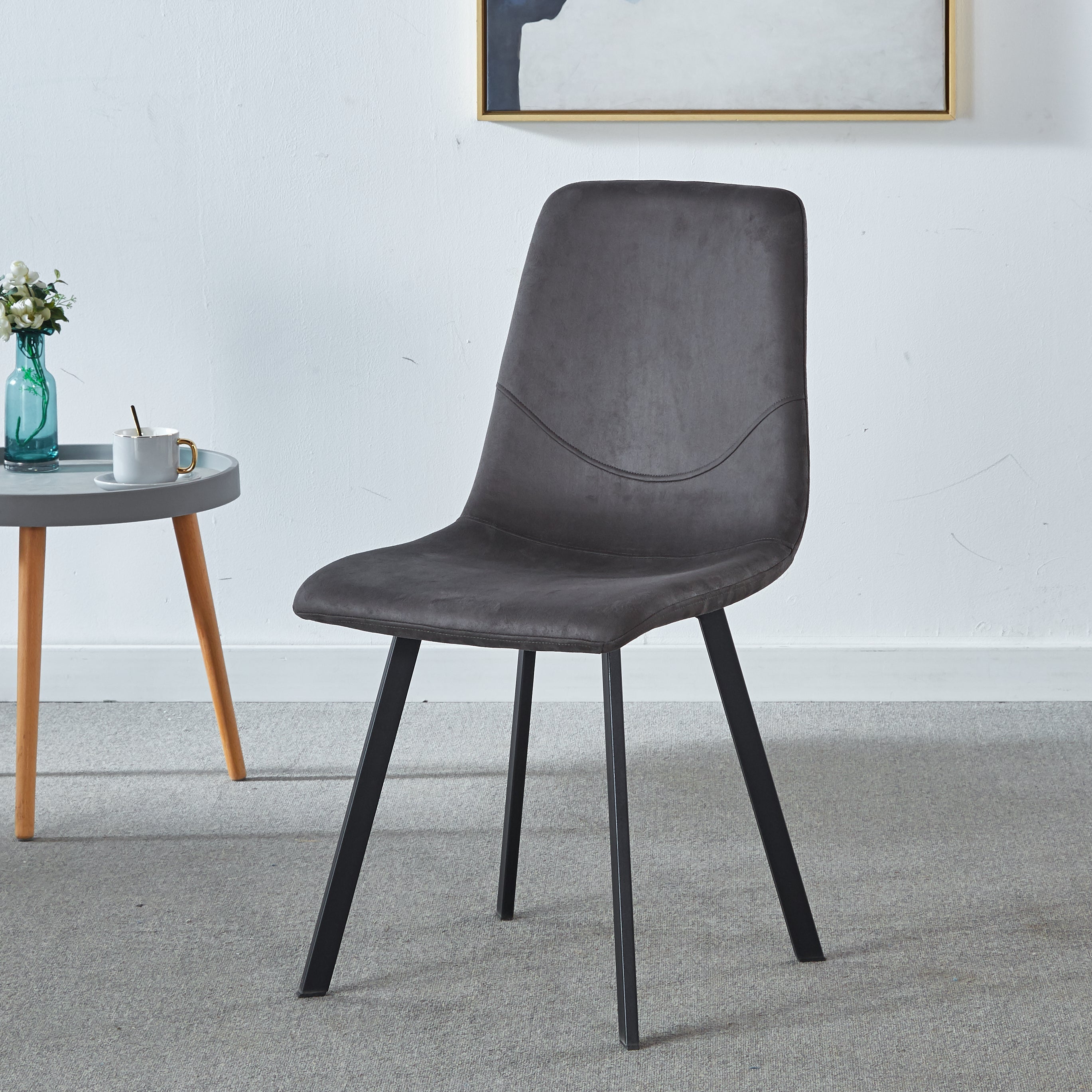 Dining Chair Mid-Century Modern Velvet Gray Metal Legs Set of 2