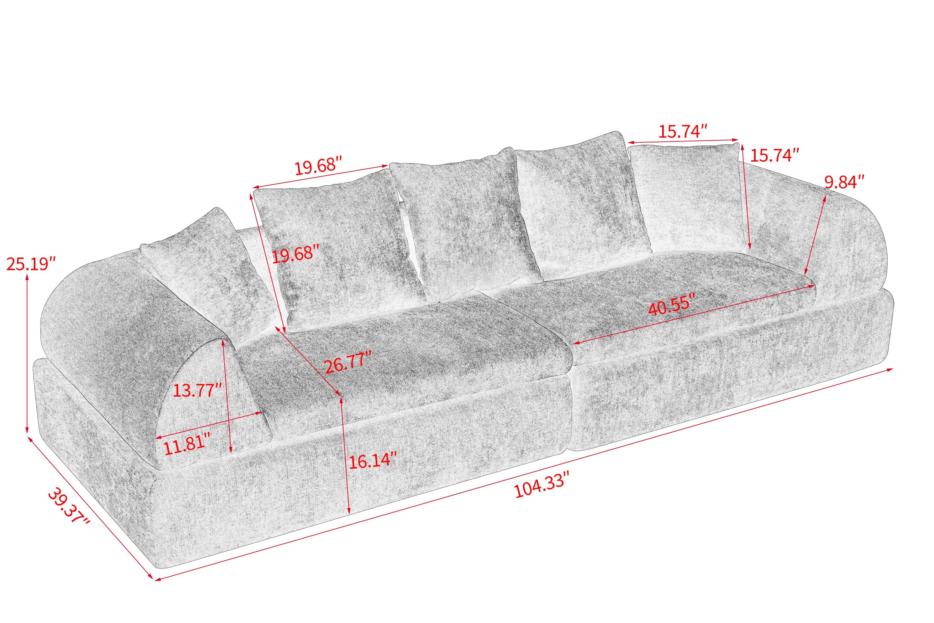Sectional Sofa Cloud Modular with Deep Fluffy Seats No Assembly Required