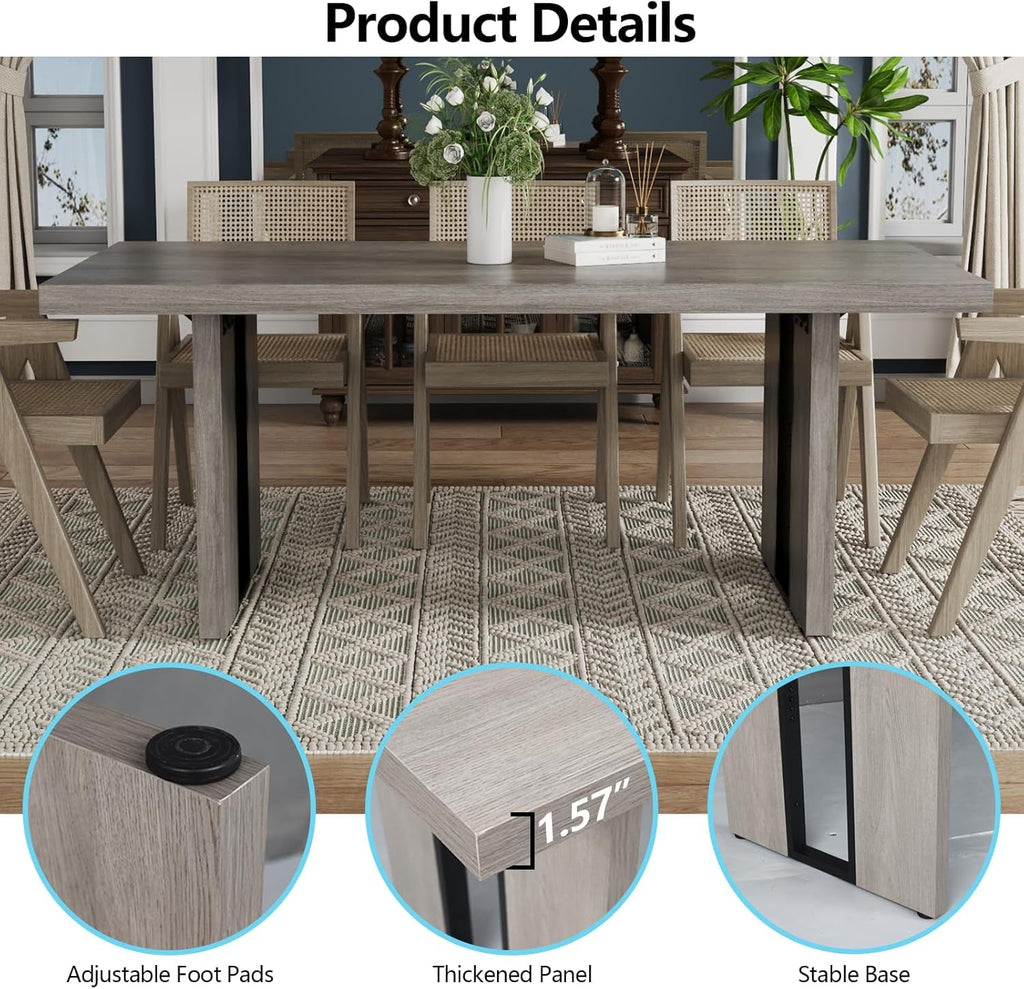 71 Inch Rustic Gray Farmhouse Dining Table For 6 To 8