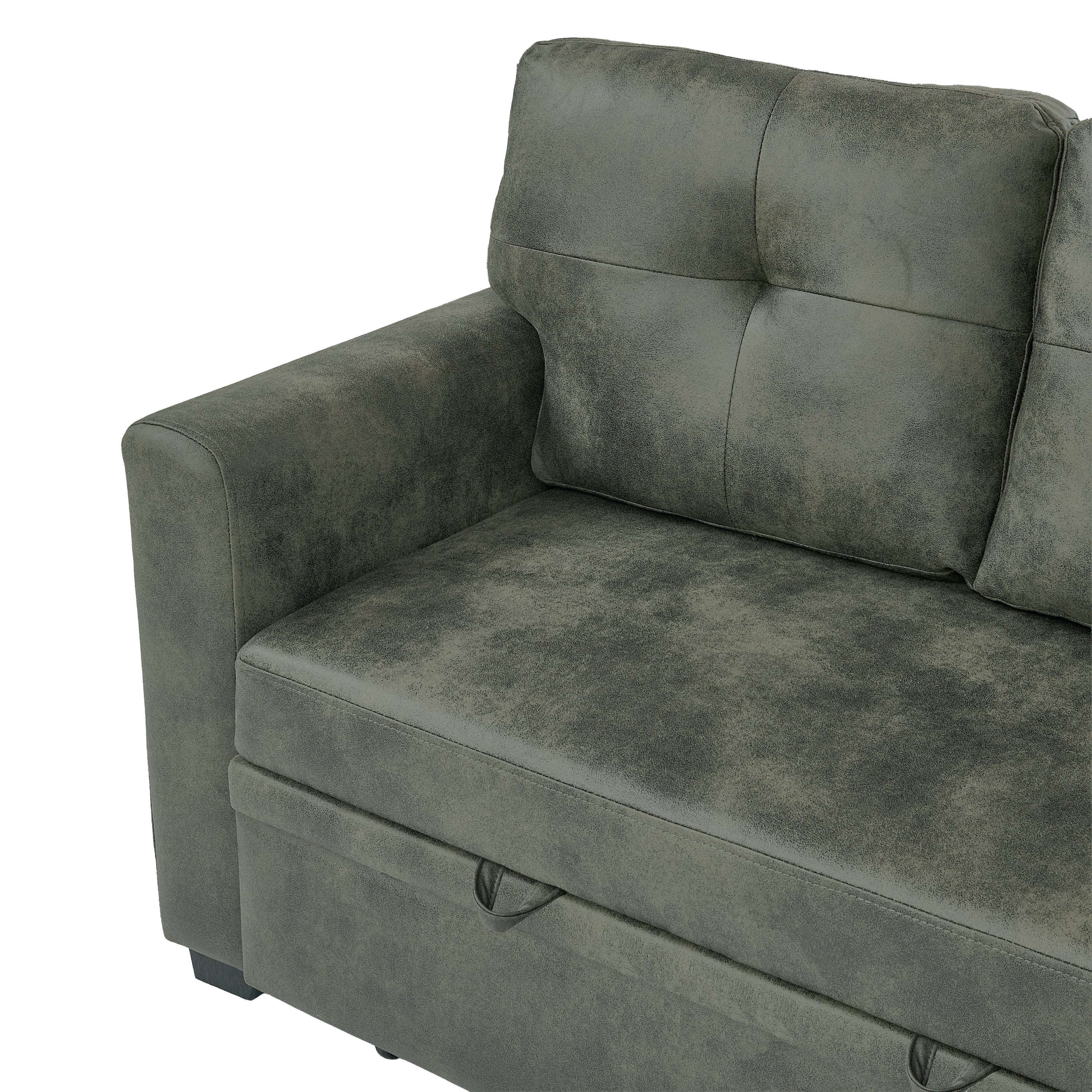 Sectional Sofa l Shaped Olive Green Fabric Sleeper with Small Space Solution