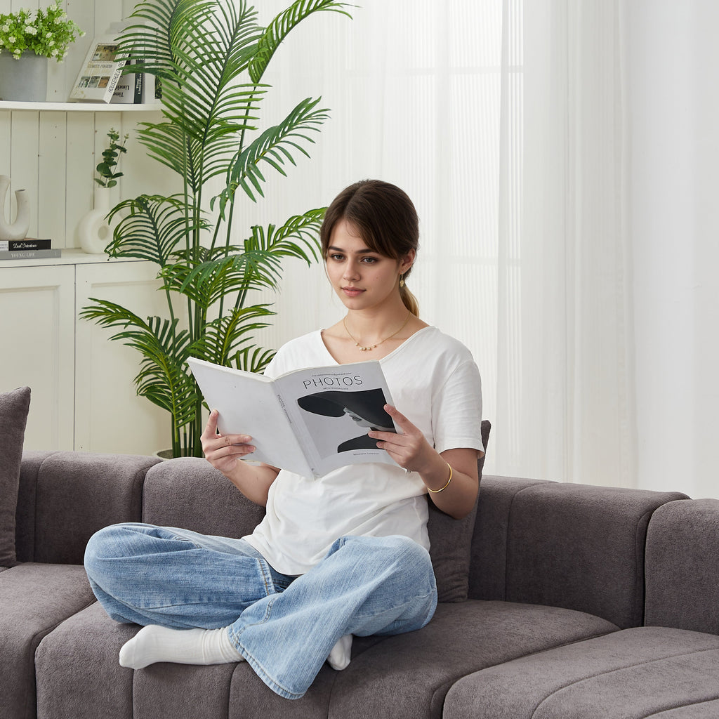 Sectional Sofa Modular Chenille with Symmetrical Design and Two Pillows