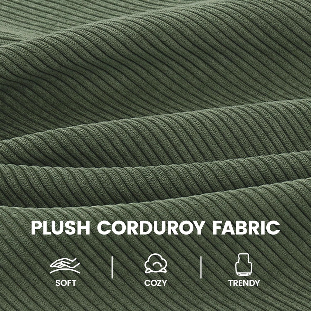 Corduroy Dark Green High-Back Armchair With Pockets