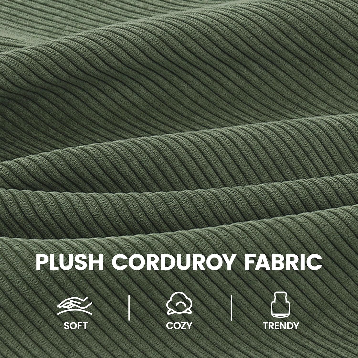 Corduroy Dark Green High-Back Armchair With Pockets