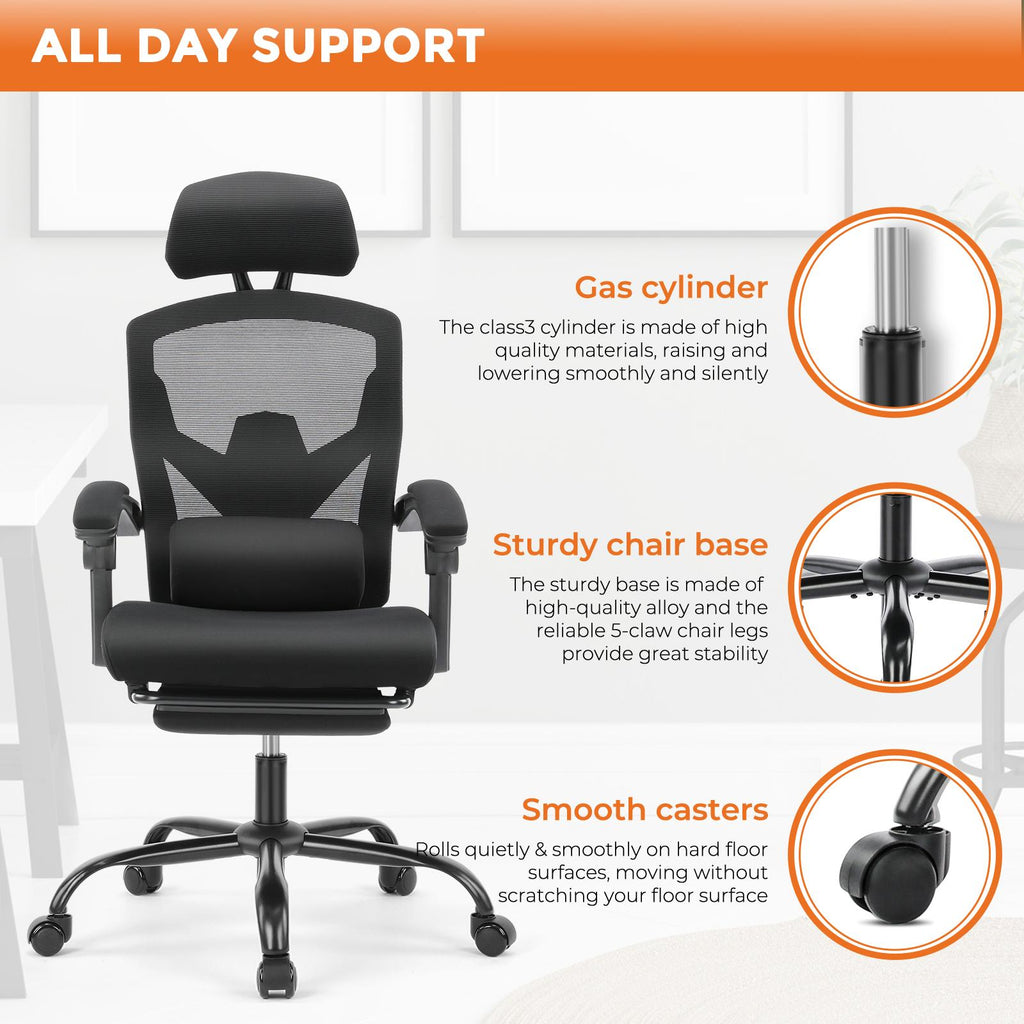 Gaming Ergonomic Foot Rest Reclining, High Back Mesh Home Office Computer Desk Chair