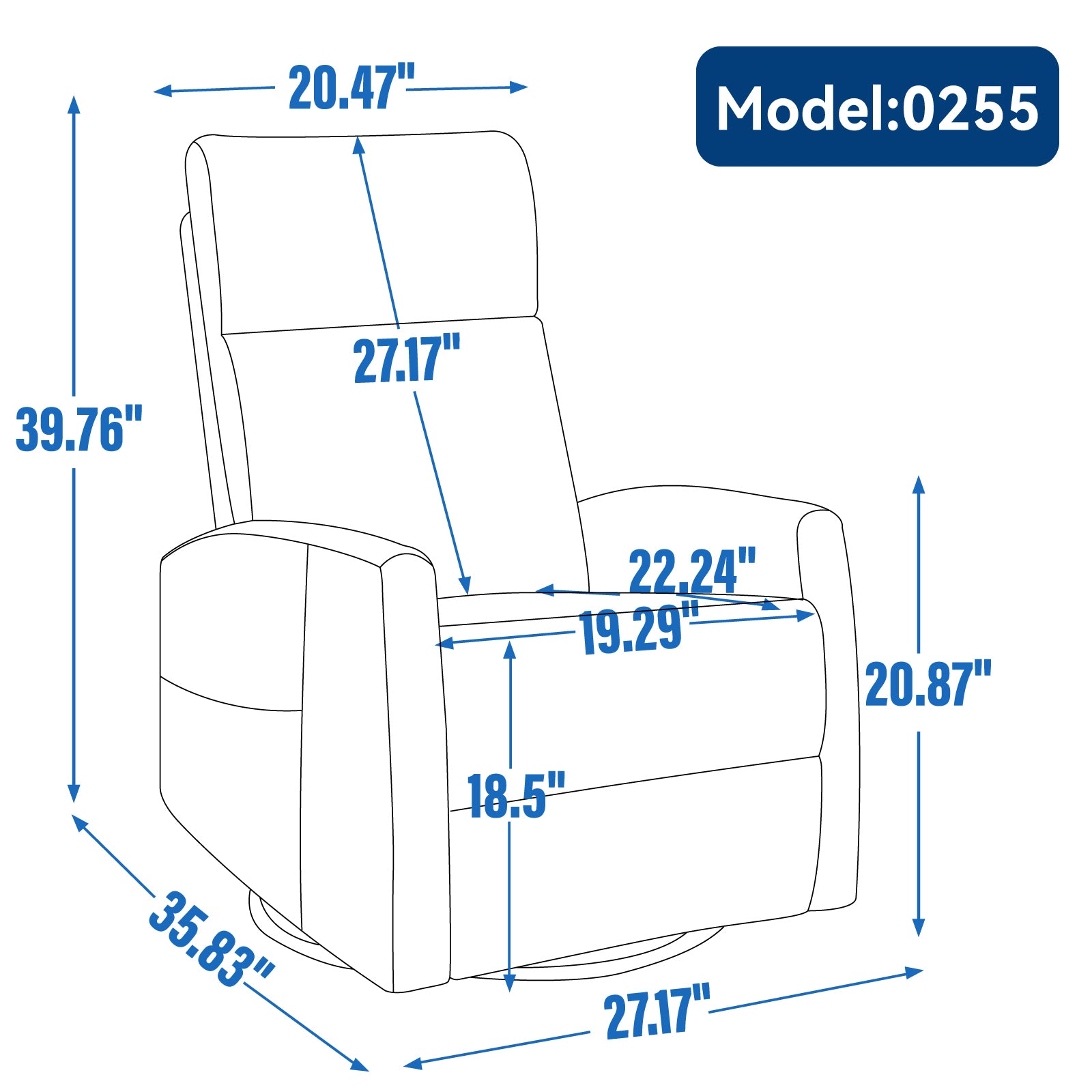 Heat Massage Manual Recliner Chair with Rocker and Swivel in Fabric for Living Room, Khaki