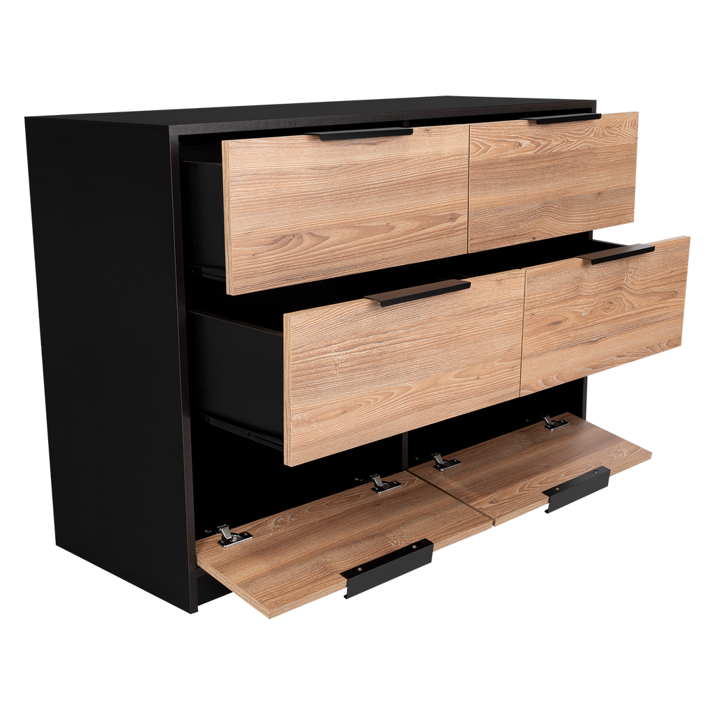 Dresser Modern 4-Drawer Pine Particle Board Black Handles Set of 2 42.1 In