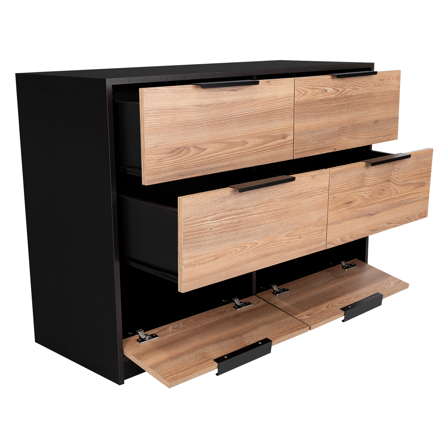 Dresser Modern 4-Drawer Pine Particle Board Black Handles Set of 2 42.1 In