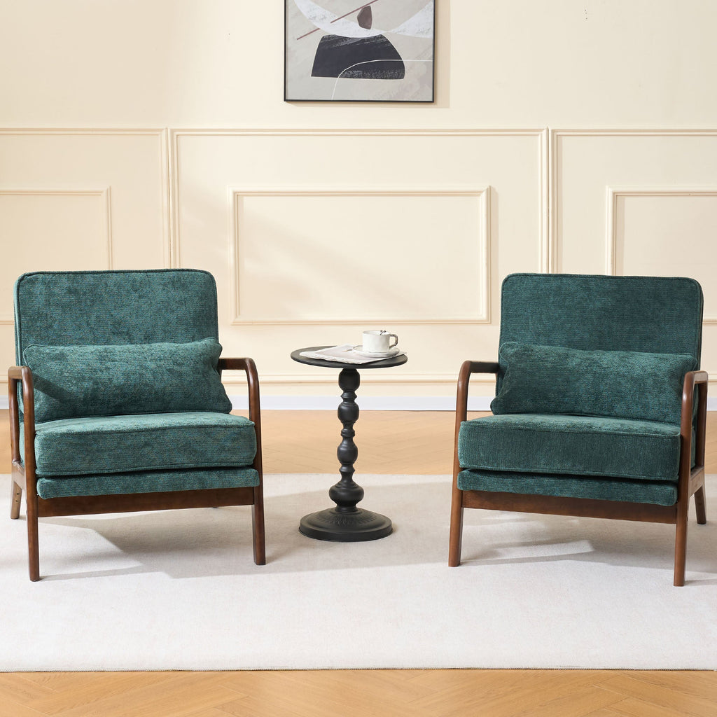 Lounge Chair Mid-Century Modern Dark Green Upholstered Lumbar Cushion