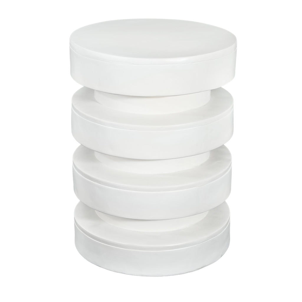 MGO Round Side Table, 3-Tier Design, Indoor Outdoor, 14.2x19.4 in, White