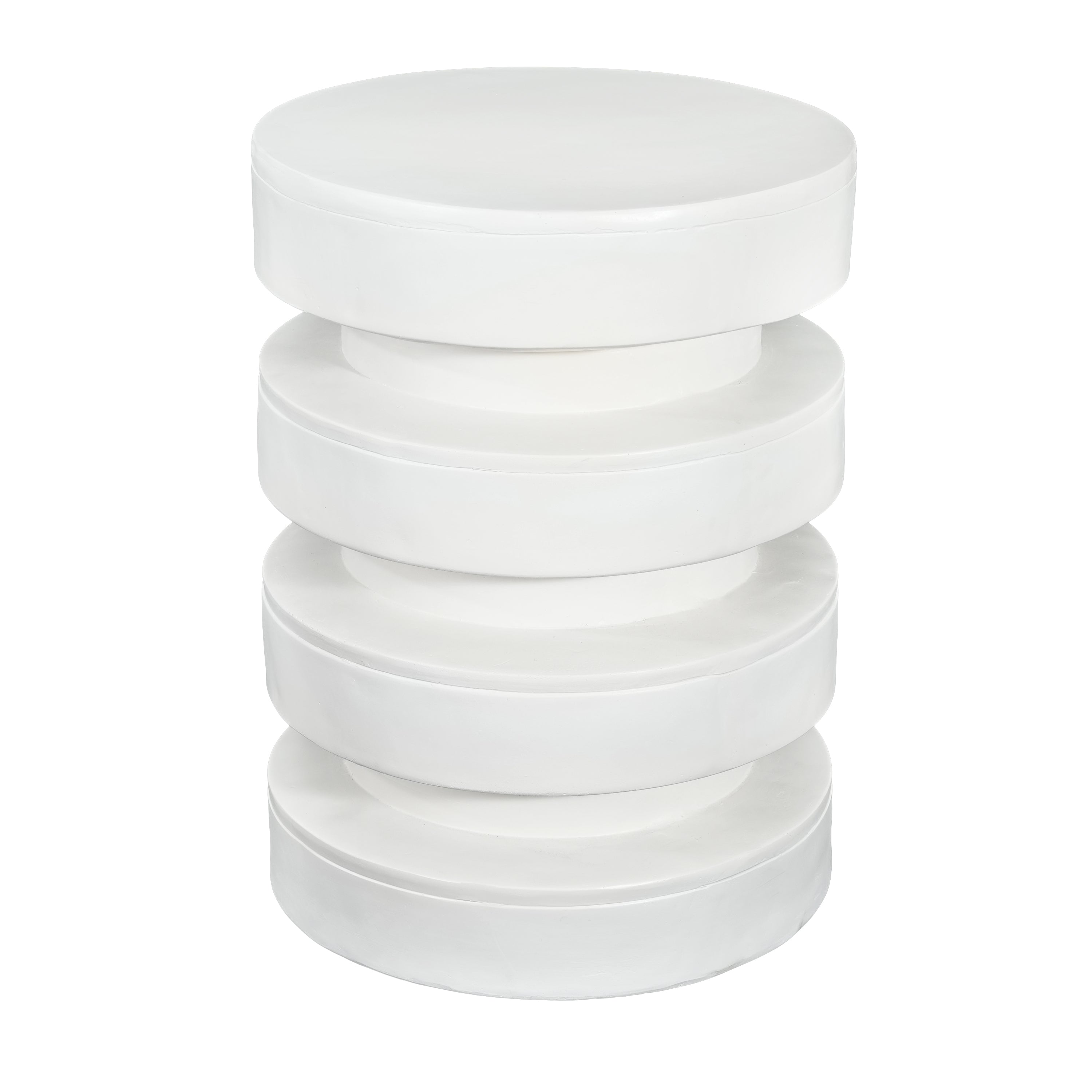 MGO Round Side Table, 3-Tier Design, Indoor Outdoor, 14.2x19.4 in, White